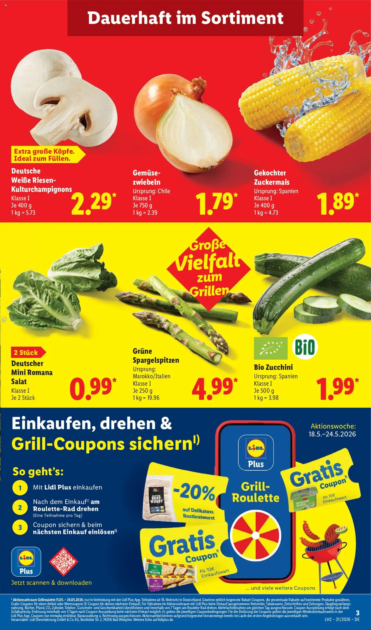 Lidl Prospekt – gültig ab 18.05.2026 | Seite: 7 | Produkte: Grill, Quark, Gemüse, Zucchini