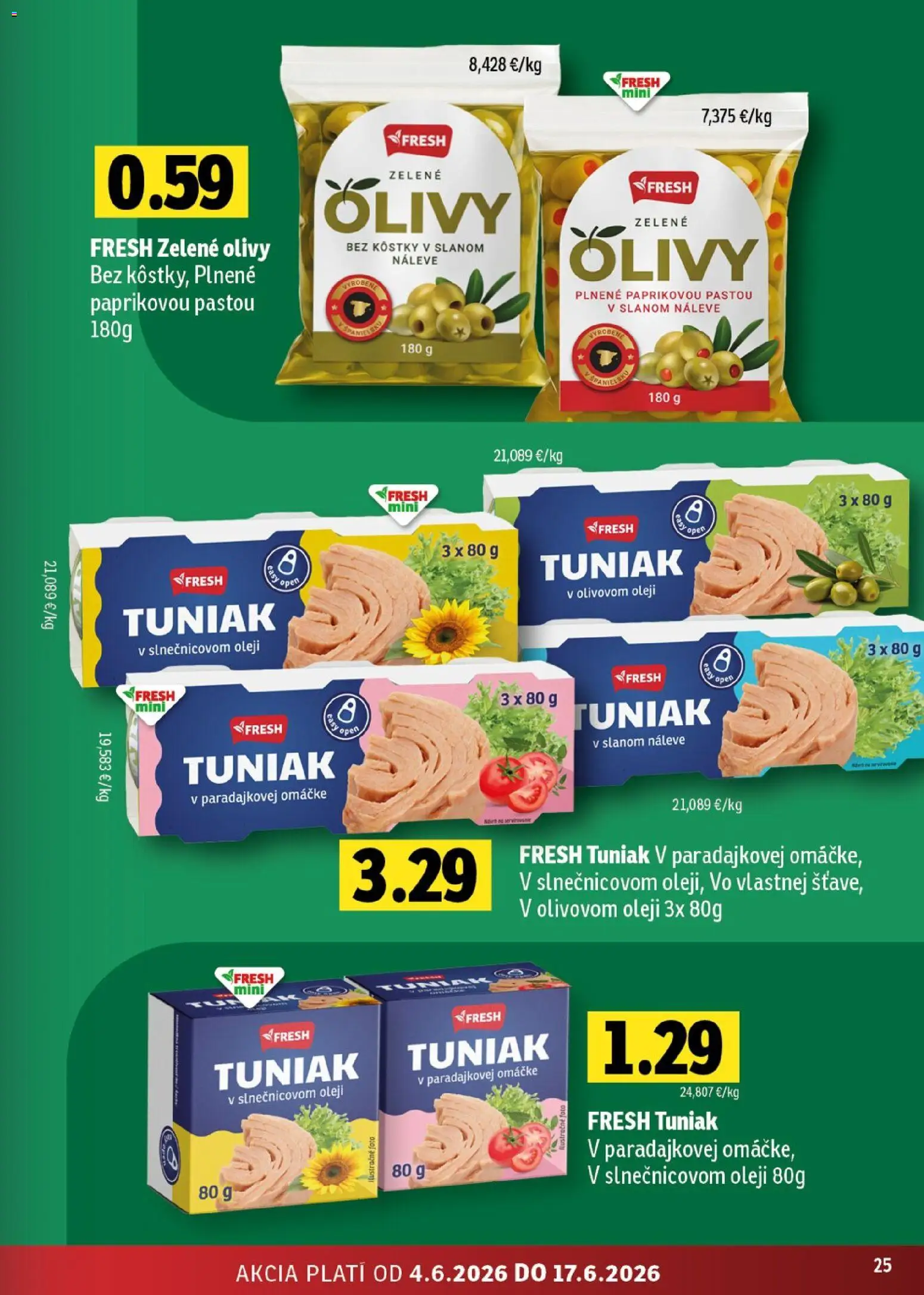 Nové Fresh akcie – leták je platný od 04.06.2026 | Strana: 25 | Produkty: Tuniak
