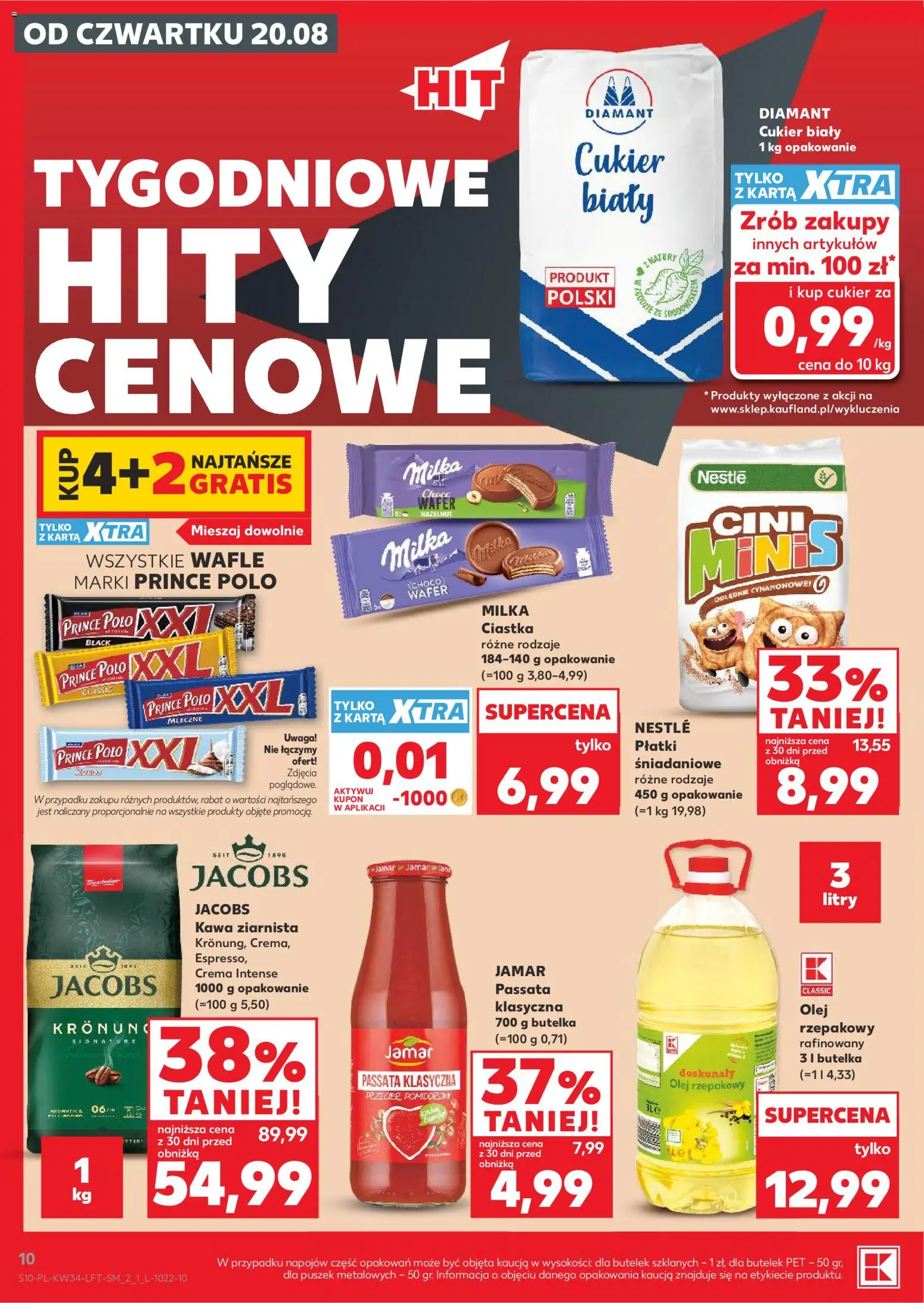 Kaufland gazetka od 20.08.2026 | Strona: 10 | Produkty: Jacobs, Płatki śniadaniowe, Prince polo, Olej