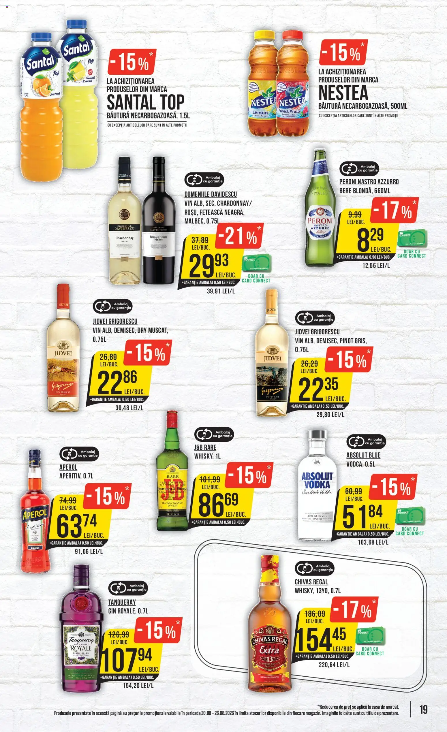 Noul catalog Mega Image – valabil de la 20.08.2026 | Pagină: 19 | Produse: Peroni nastro azzurro, Vin, Bere, Aperol