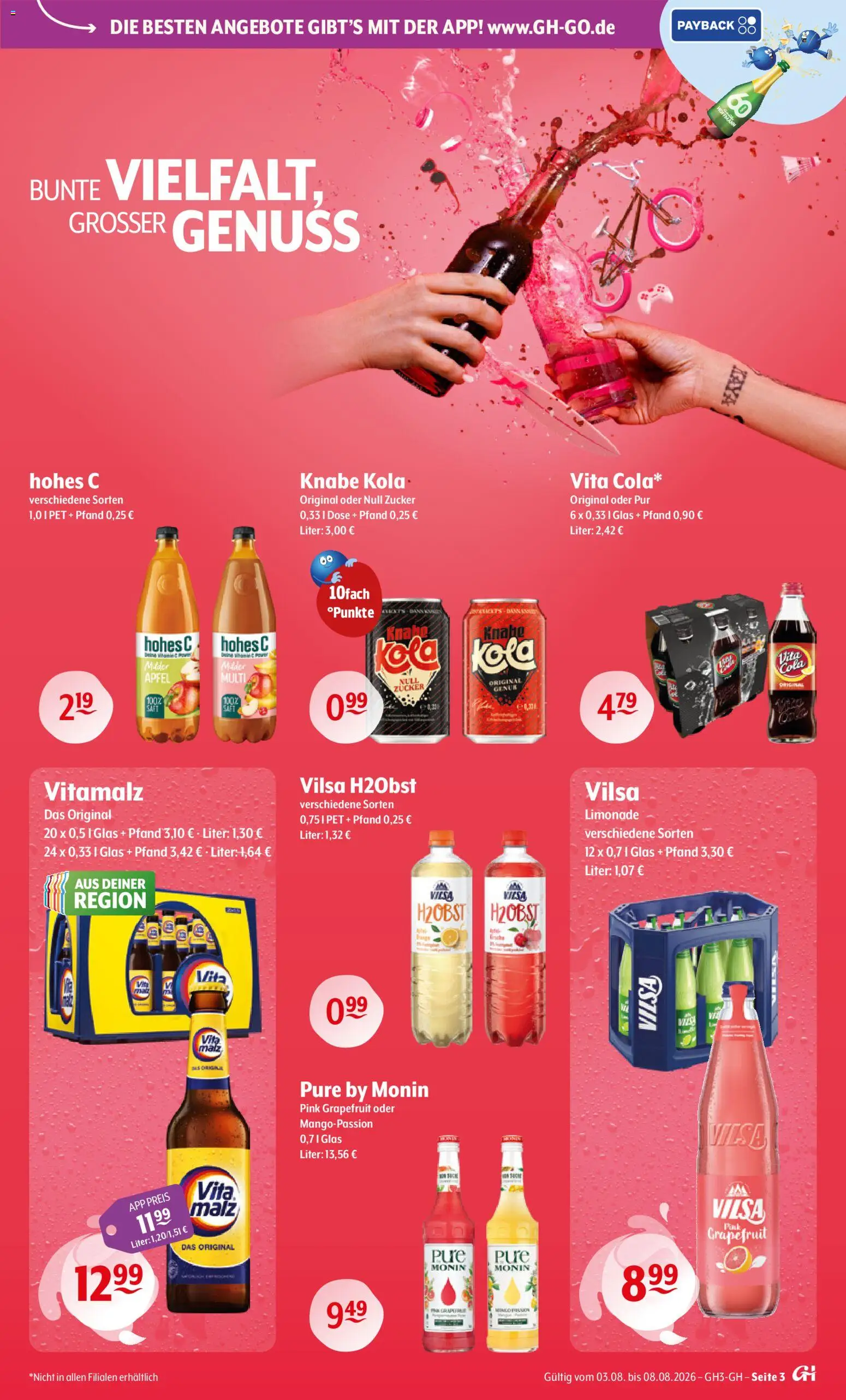 Trink und Spare Prospekt – gültig ab 03.08.2026 | Seite: 3 | Produkte: Äpfel, Limonade, Zucker, Hohes c