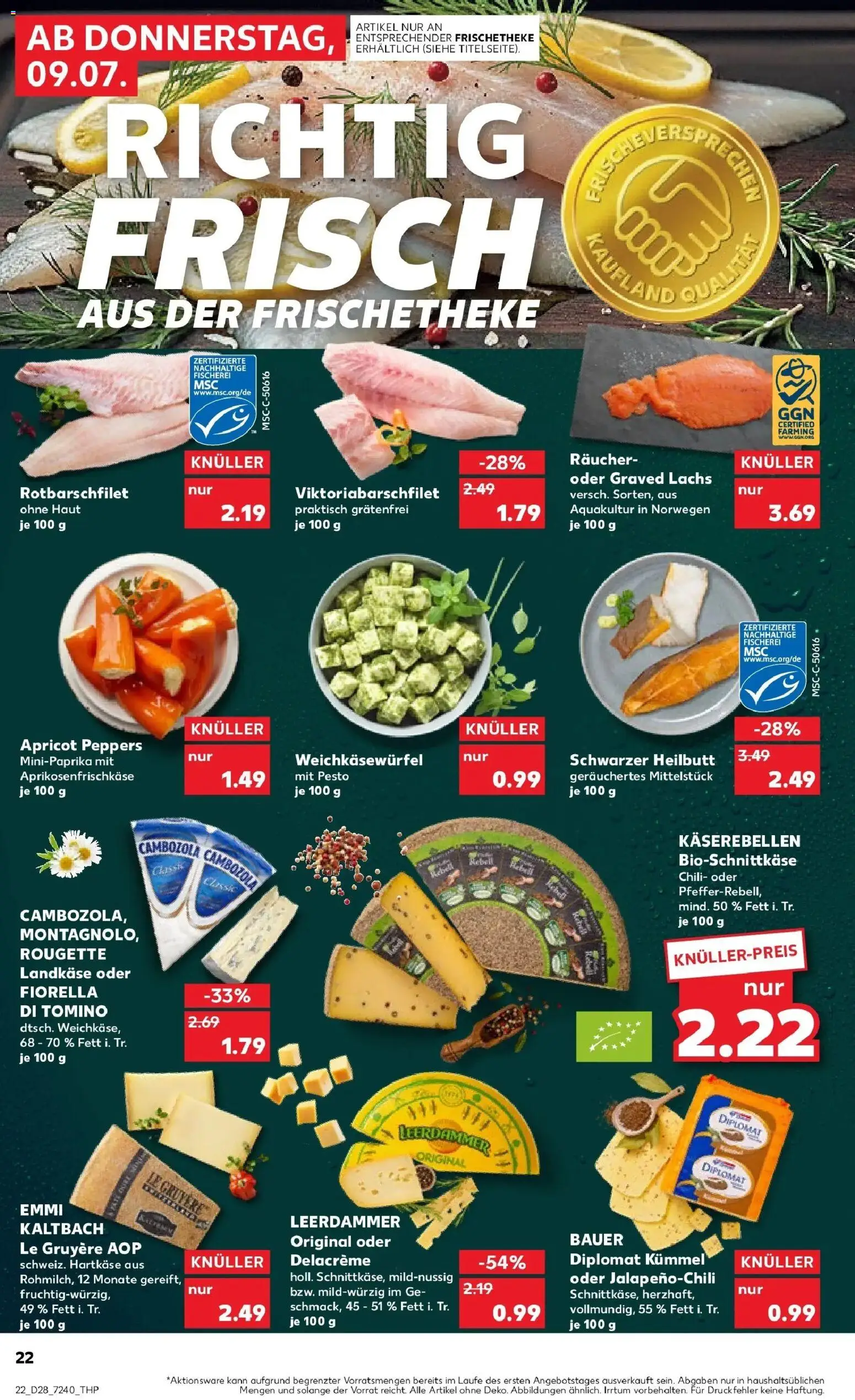 Kaufland Prospekt Siegen – gültig ab 09.07.2026 | Seite: 22 | Produkte: Leerdammer, Lachs, Chili