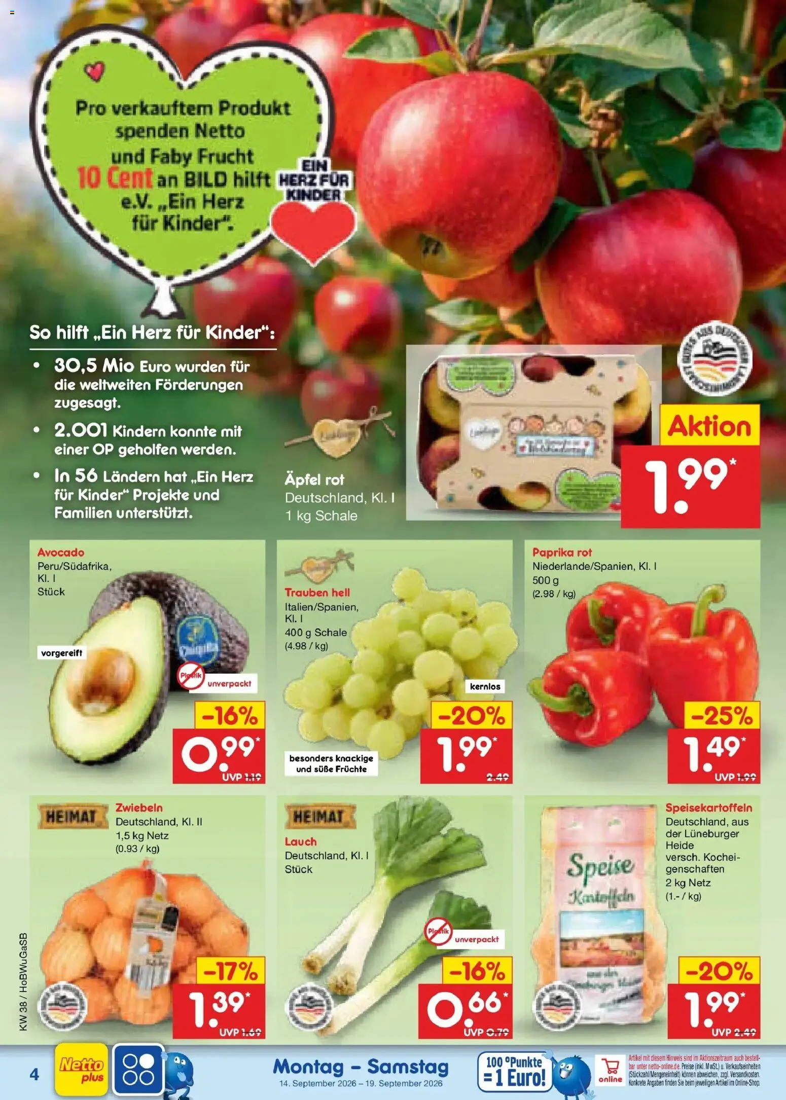 Netto Marken-Discount Prospekt Bielefeld – gültig ab 14.09.2026 | Seite: 6 | Produkte: Trauben, Paprika rot, Zwiebeln, Paprika