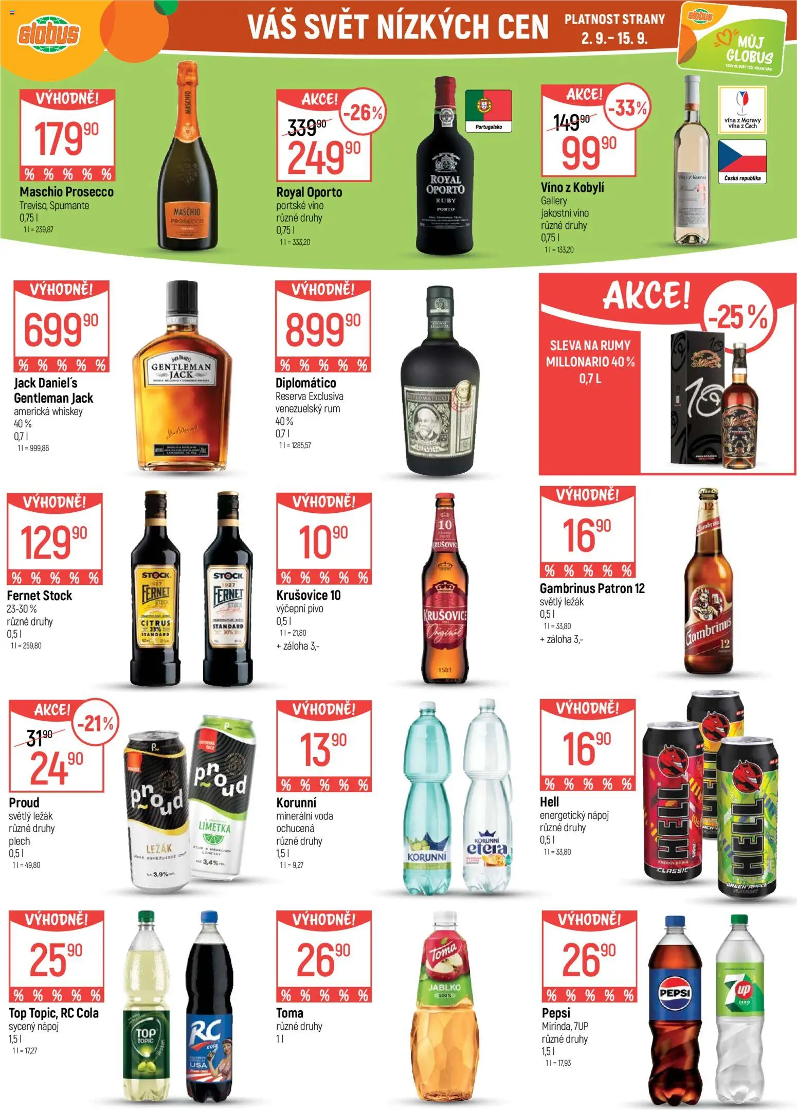 Globus leták od 02.09.2026 | Strana: 30 | Produkty: Maschio prosecco, Fernet, Minerální voda, Cola