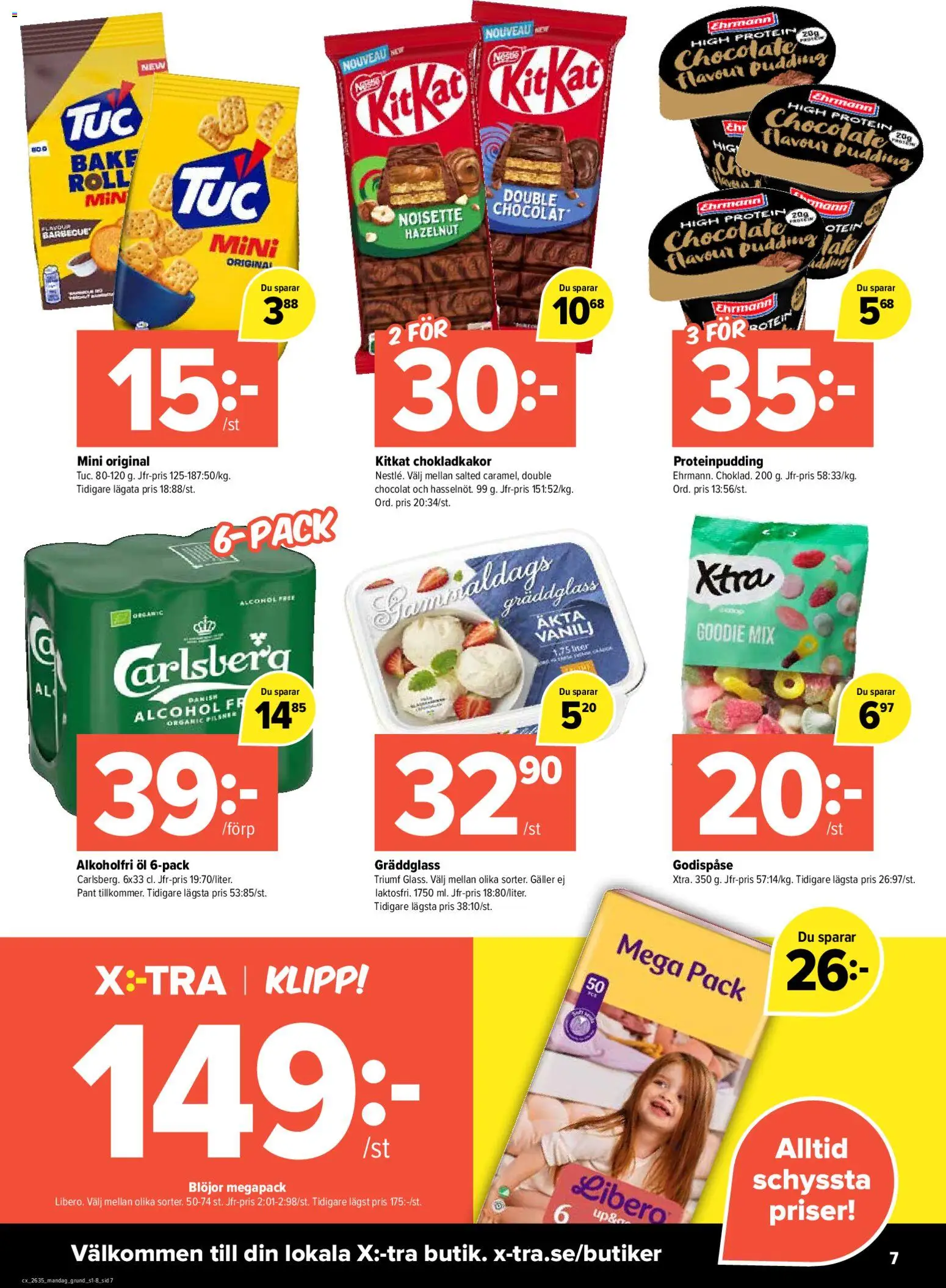 Coop X:-TRA reklamblad aktuell från 24/08/2026 | Sida: 7 | Produkter: Proteinpudding, Pudding, Alkoholfri öl, Blöjor