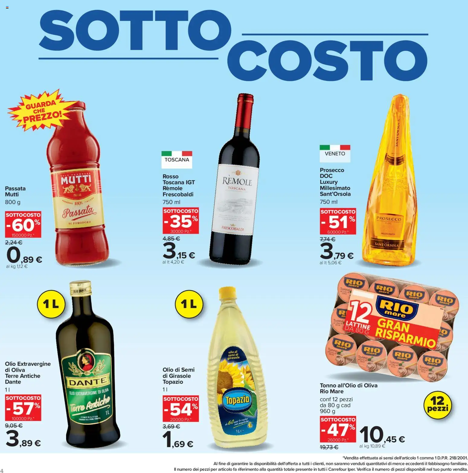 Volantino Carrefour del 04/09/2026 | Pagina: 4 | Prodotti: Prosecco, Olio, Tonno, Semi di girasole