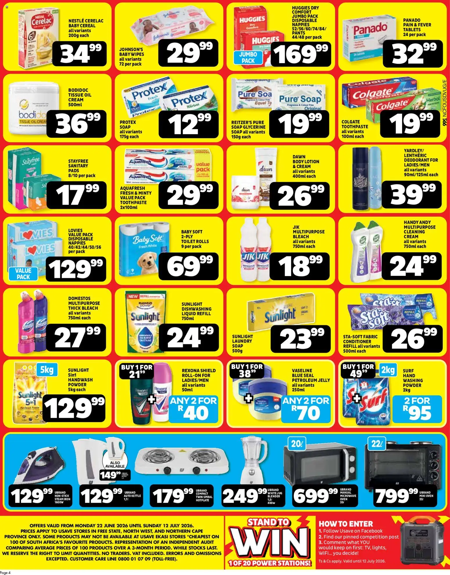 New Usave catalogue – valid from 22/06/2026 | Page: 4 | Products: Oven, Pads, Bleach, Toothpaste