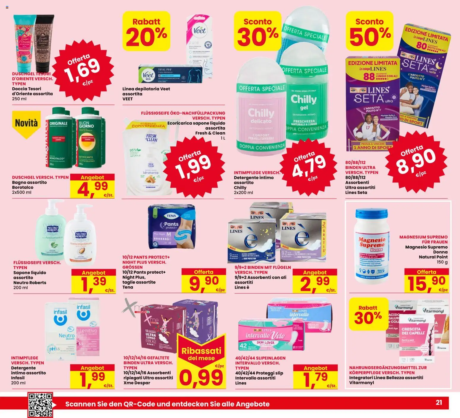 Volantino Eurospar del 15/10/2026 | Pagina: 21 | Prodotti: Detergente intimo, Detergente, Slip, Doccia