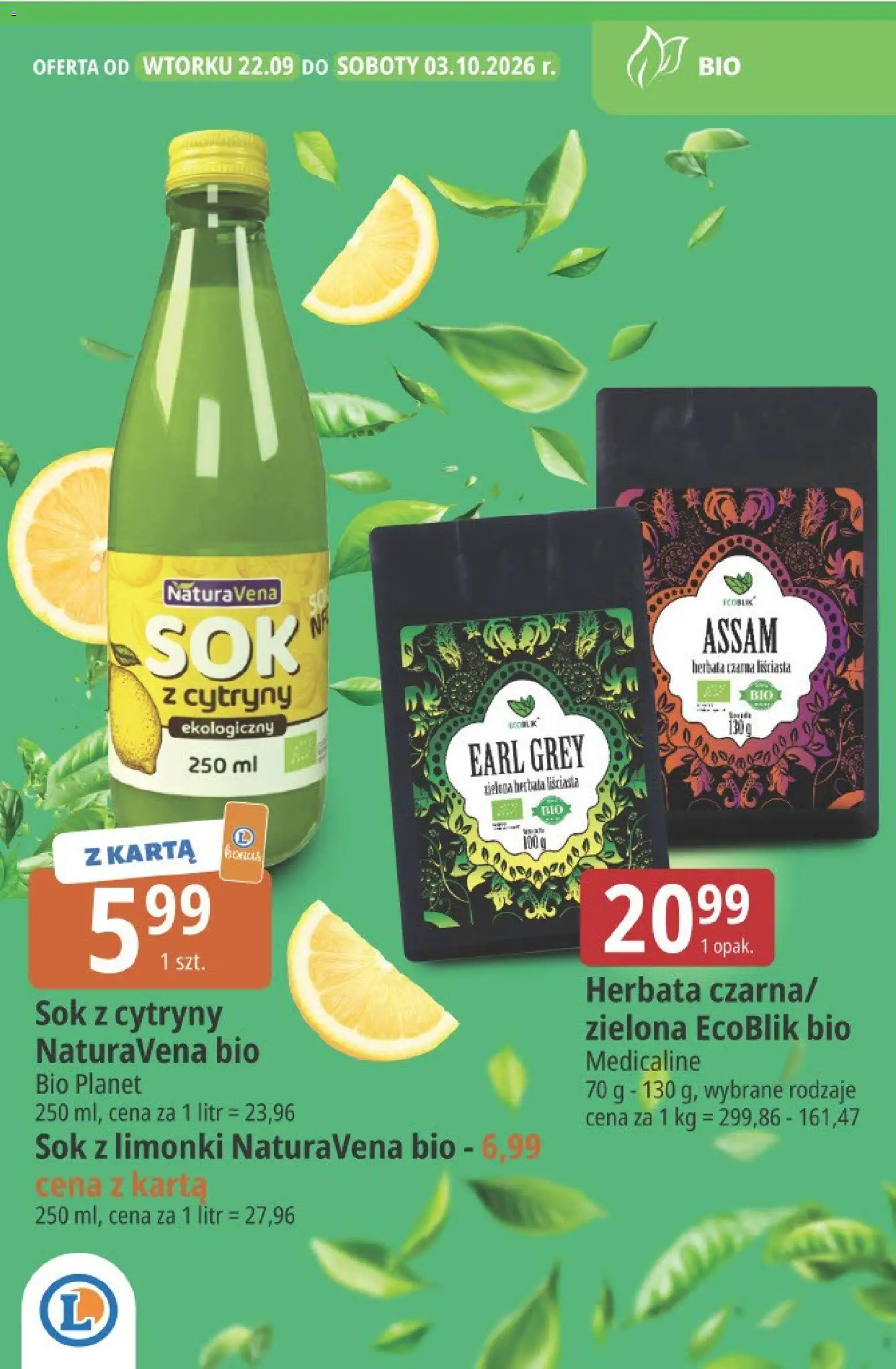 E.Leclerc gazetka od 22.09.2026 | Strona: 4 | Produkty: Herbata czarna, Sok z cytryny, Earl Grey, Cytryny