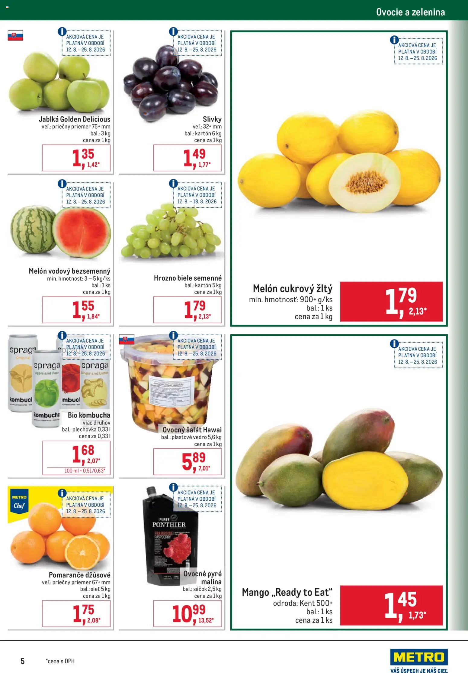 Nové Metro akcie – leták je platný od 12.08.2026 | Strana: 5 | Produkty: Zelenina, Melón, Hrozno, Ovocie