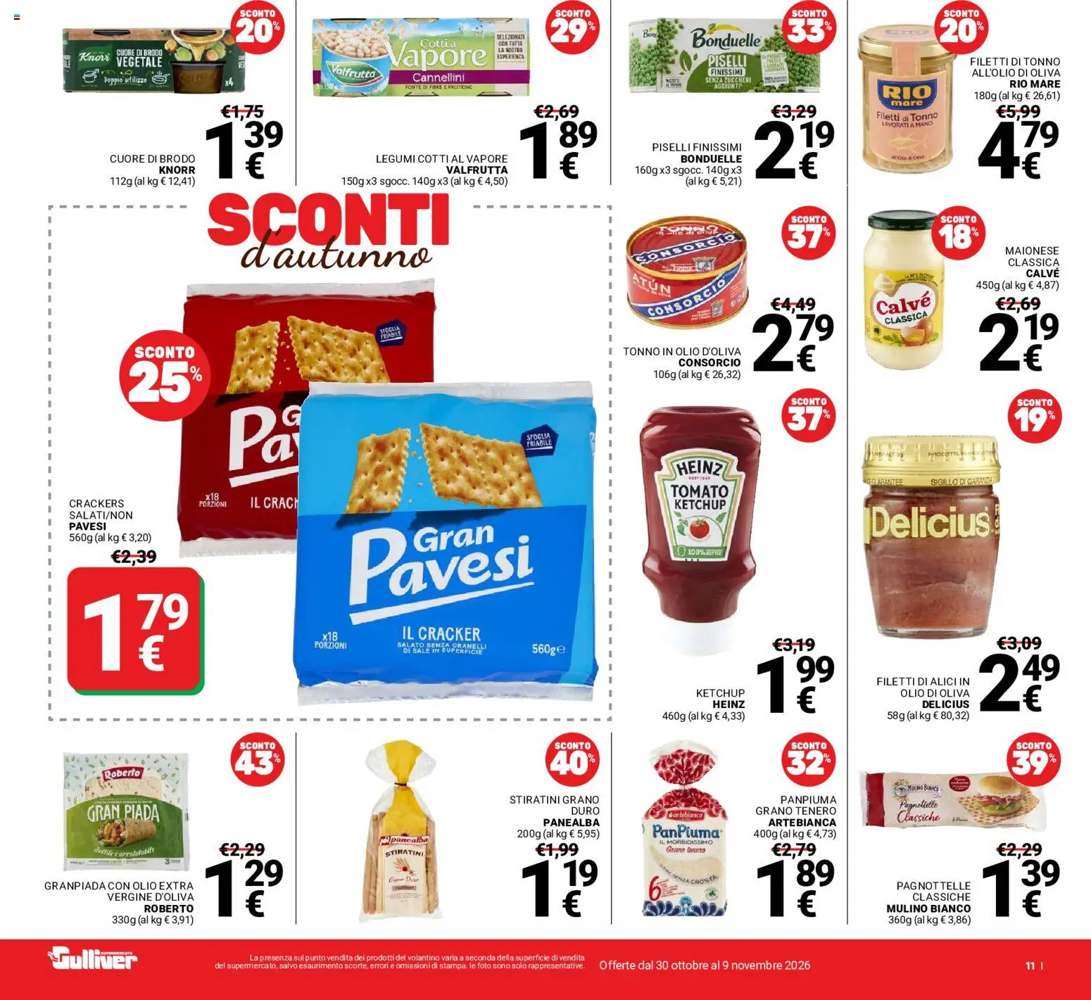 Volantino Gulliver del 30/10/2026 | Pagina: 11 | Prodotti: Olio, Crackers, Tonno, Alici