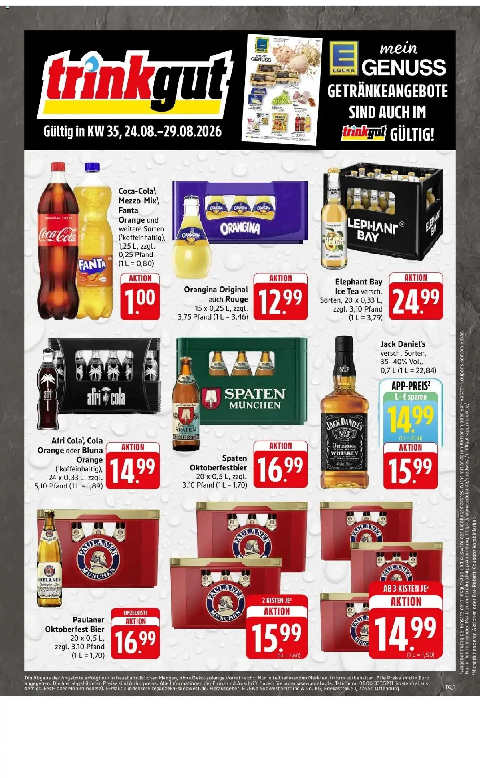 E center Prospekt Köngen (ab 24.08.2026) zum Blättern | Seite: 52 | Produkte: Coca cola, Jack Daniel's, Rouge, Paulaner