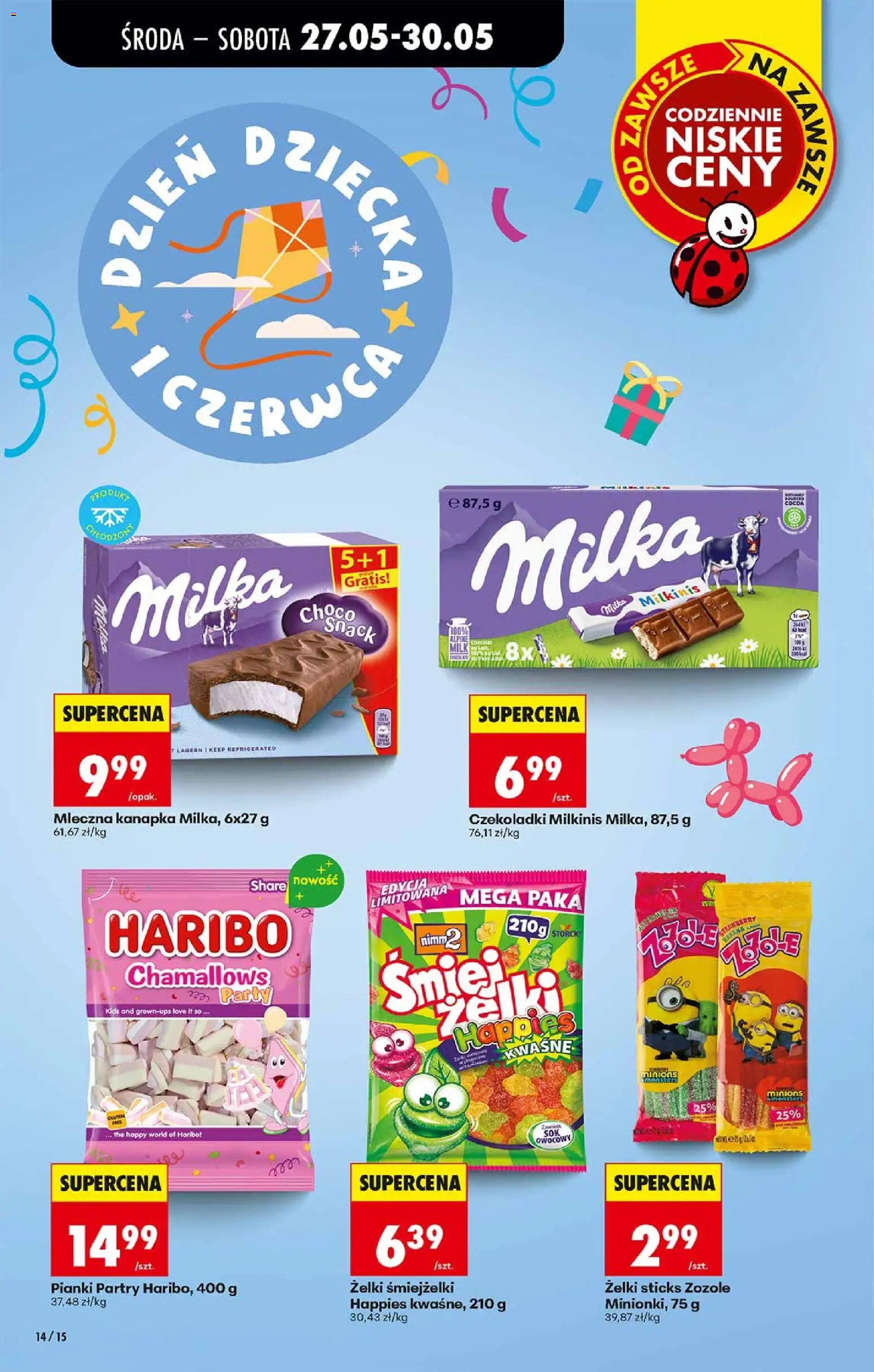 Biedronka gazetka od środy od 27.05.2026 | Strona: 14 | Produkty: Czekoladki, Milka, Żelki, Pianki