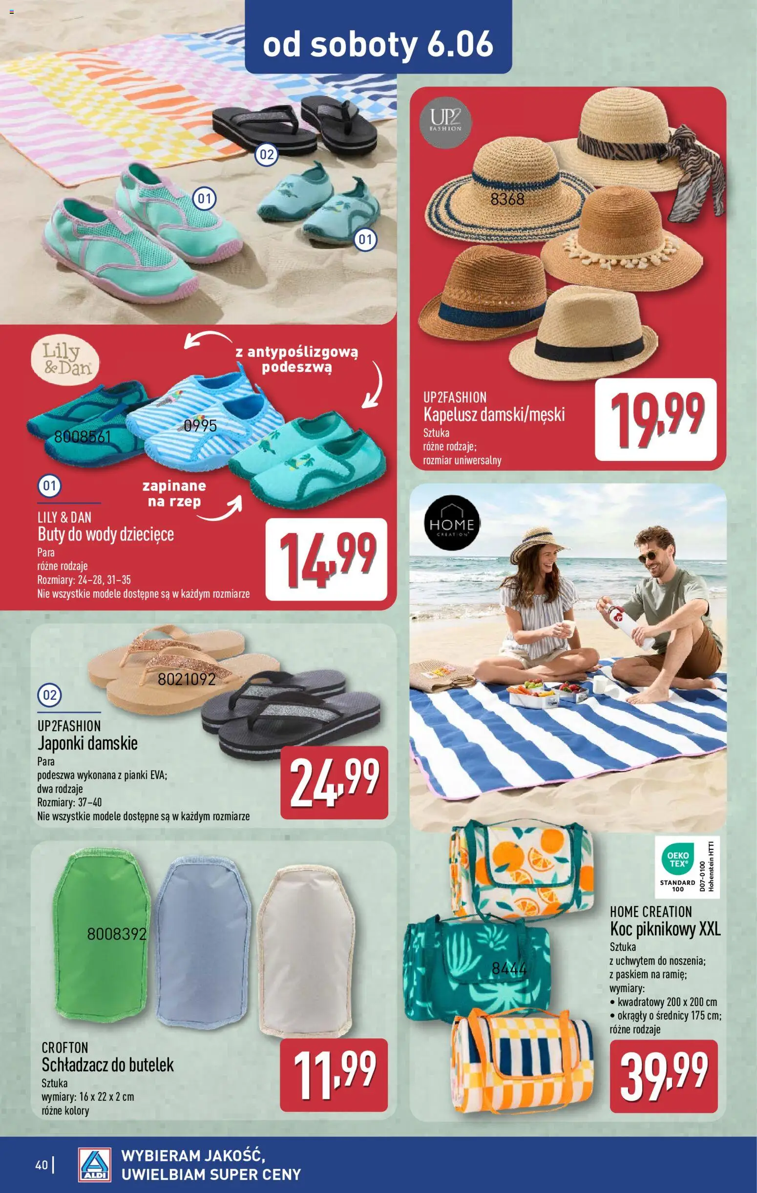 Aldi gazetka od 01.06.2026 | Strona: 40 | Produkty: Buty, Japonki, Buty do wody, Koc