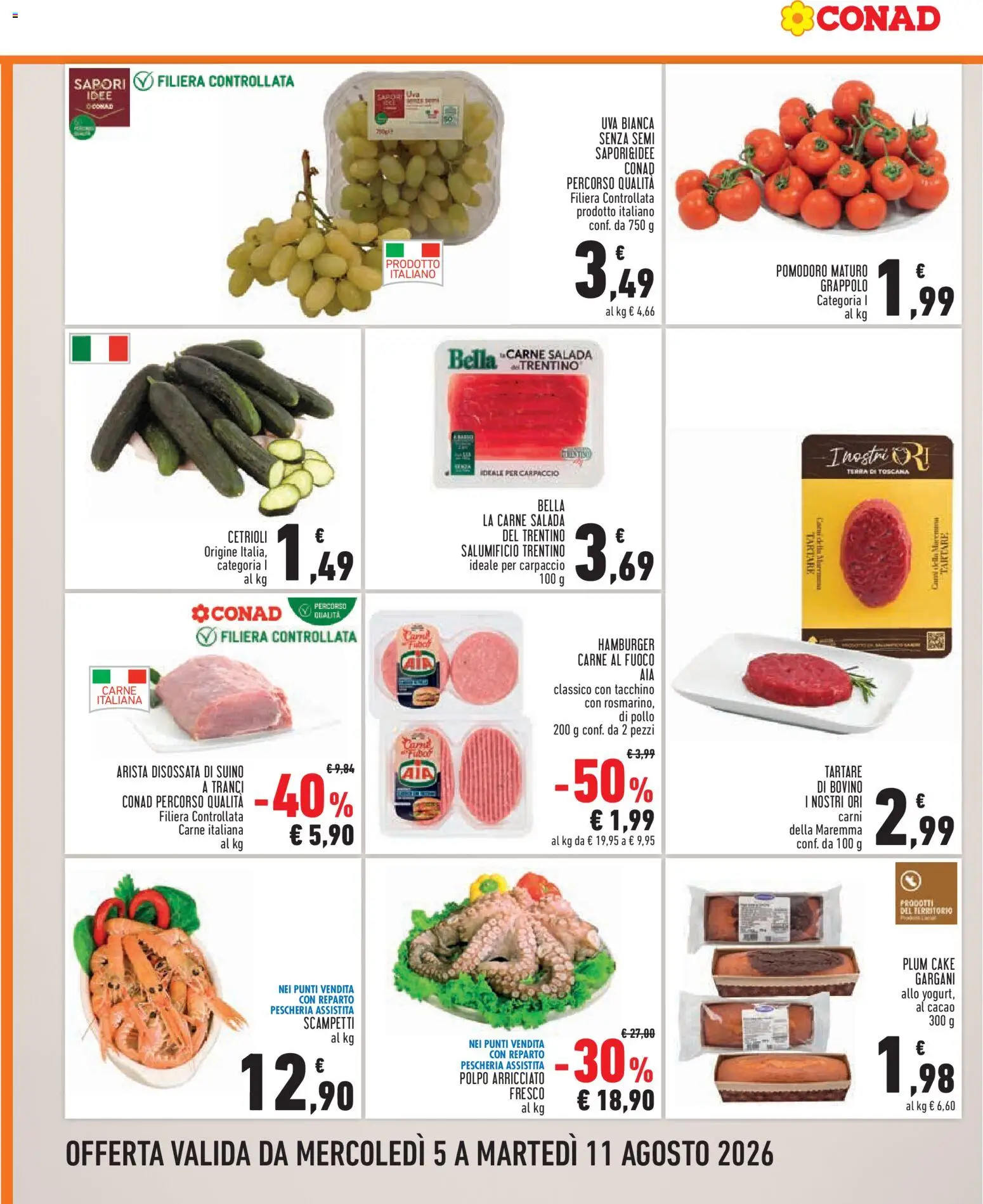 Volantino Conad del 05/08/2026 | Pagina: 2 | Prodotti: Bovino, Pollo, Cetrioli, Suino