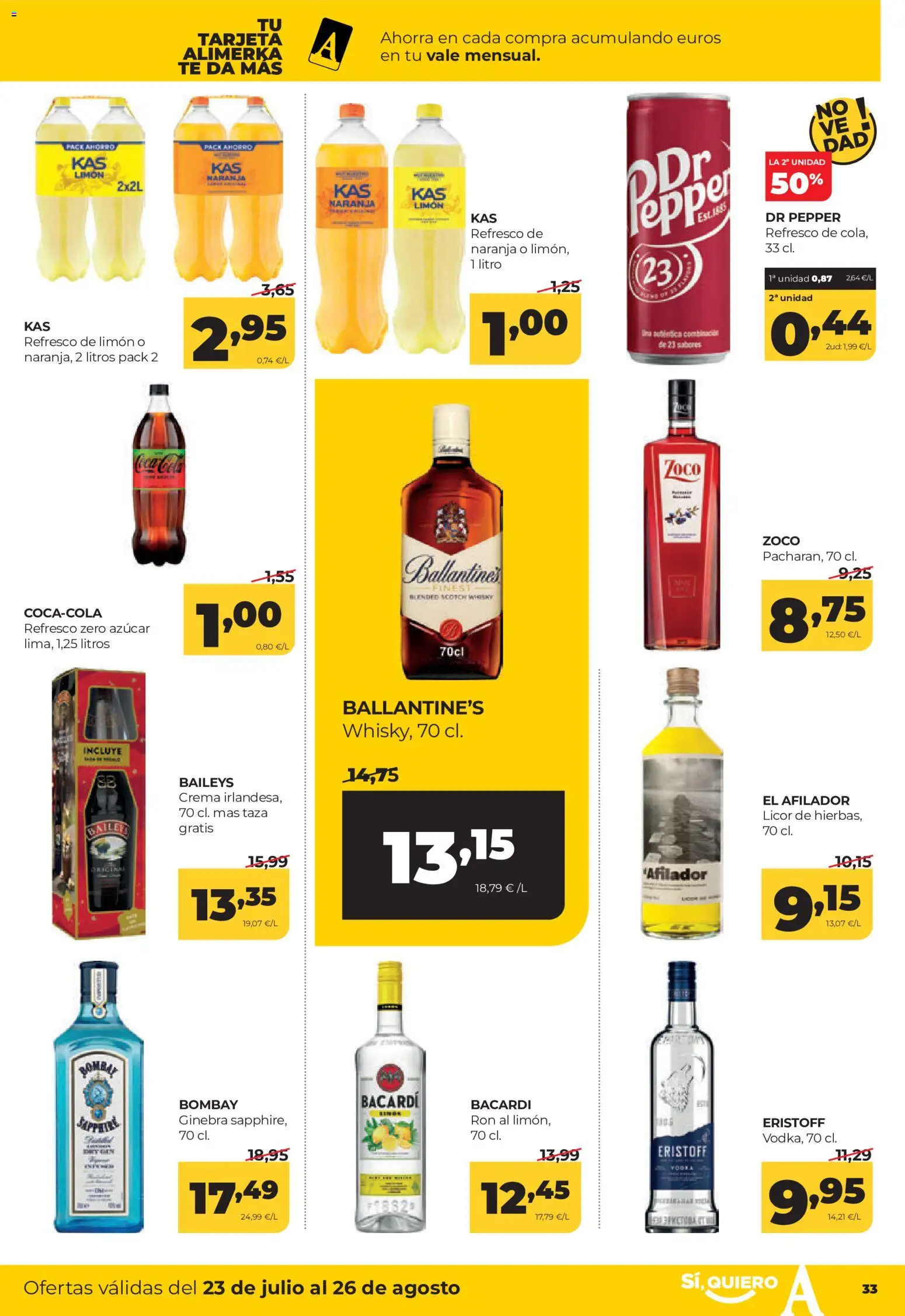 Alimerka folleto Asturias │ válido desde el 23/07/2026 | Página: 33 | Productos: Licor, Ginebra, Crema, Whisky