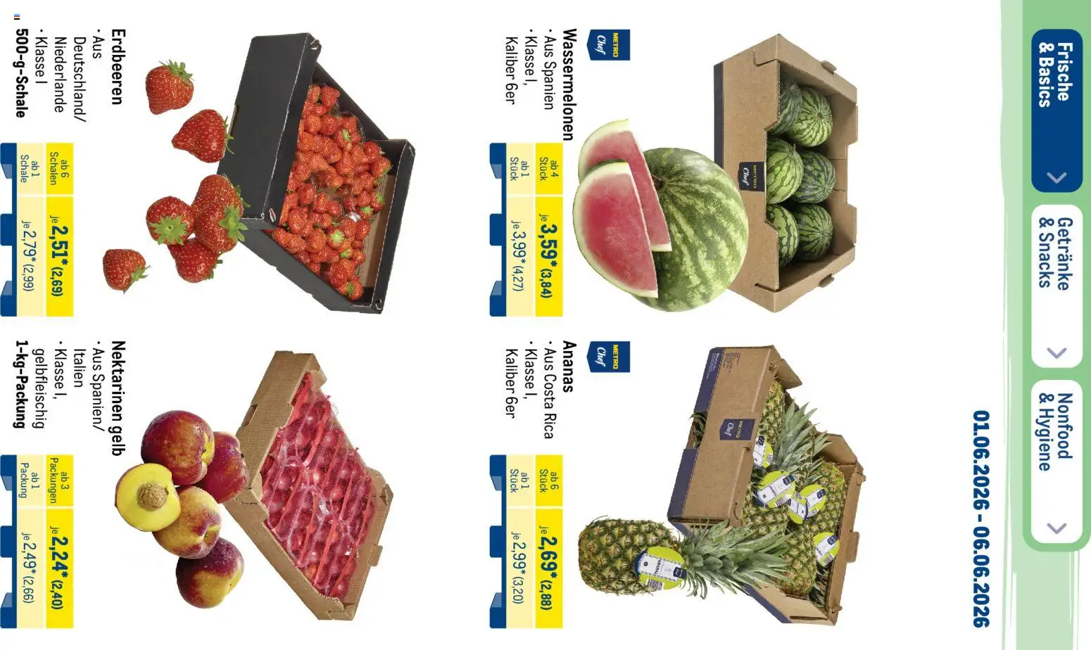 Metro Prospekt – gültig ab 01.06.2026 | Seite: 9 | Produkte: Nektarinen, Ananas, Erdbeeren