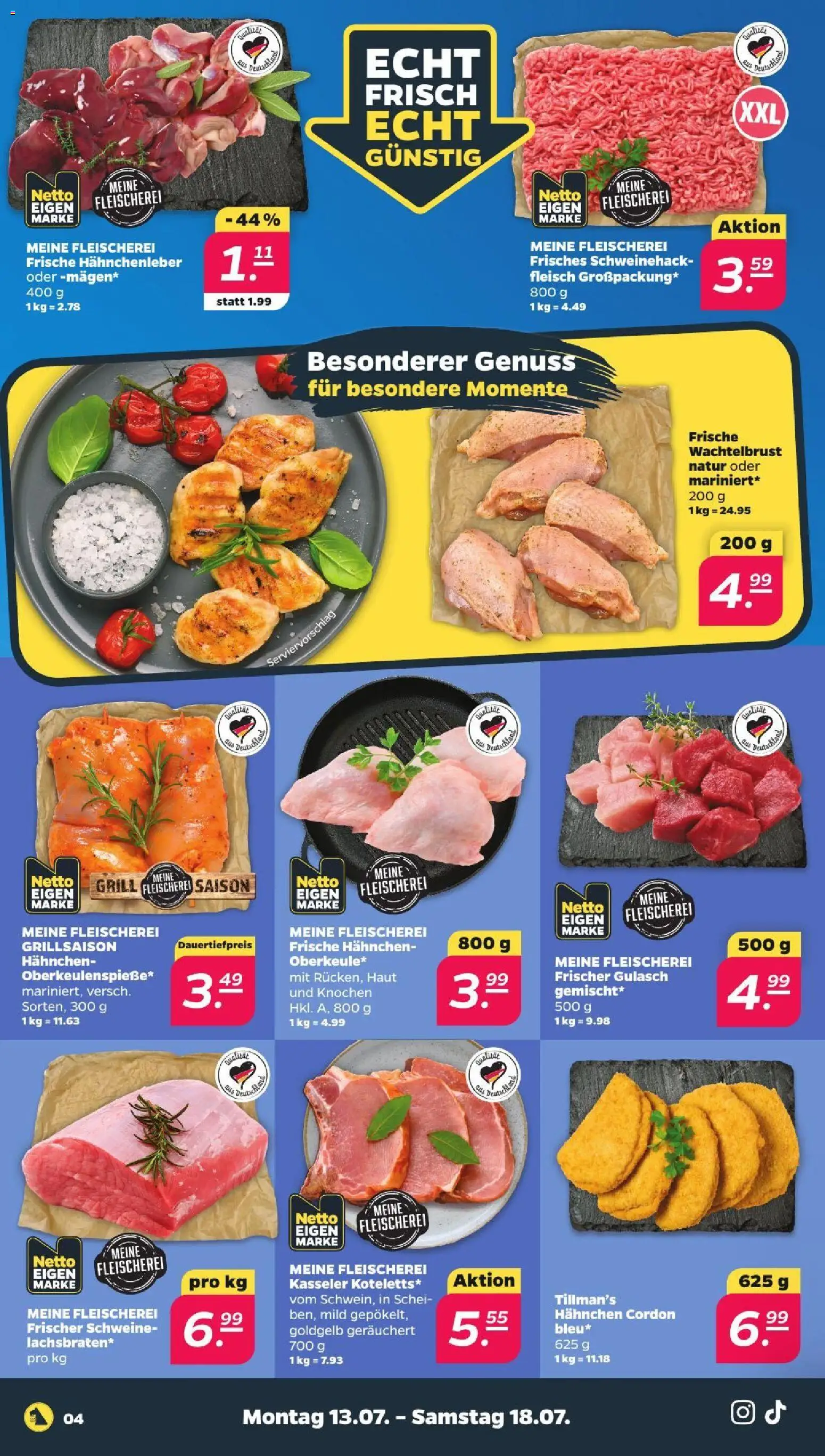 Netto Prospekt – gültig ab 13.07.2026 | Seite: 4 | Produkte: Grill, Hahnchen, Gulasch, Fleisch