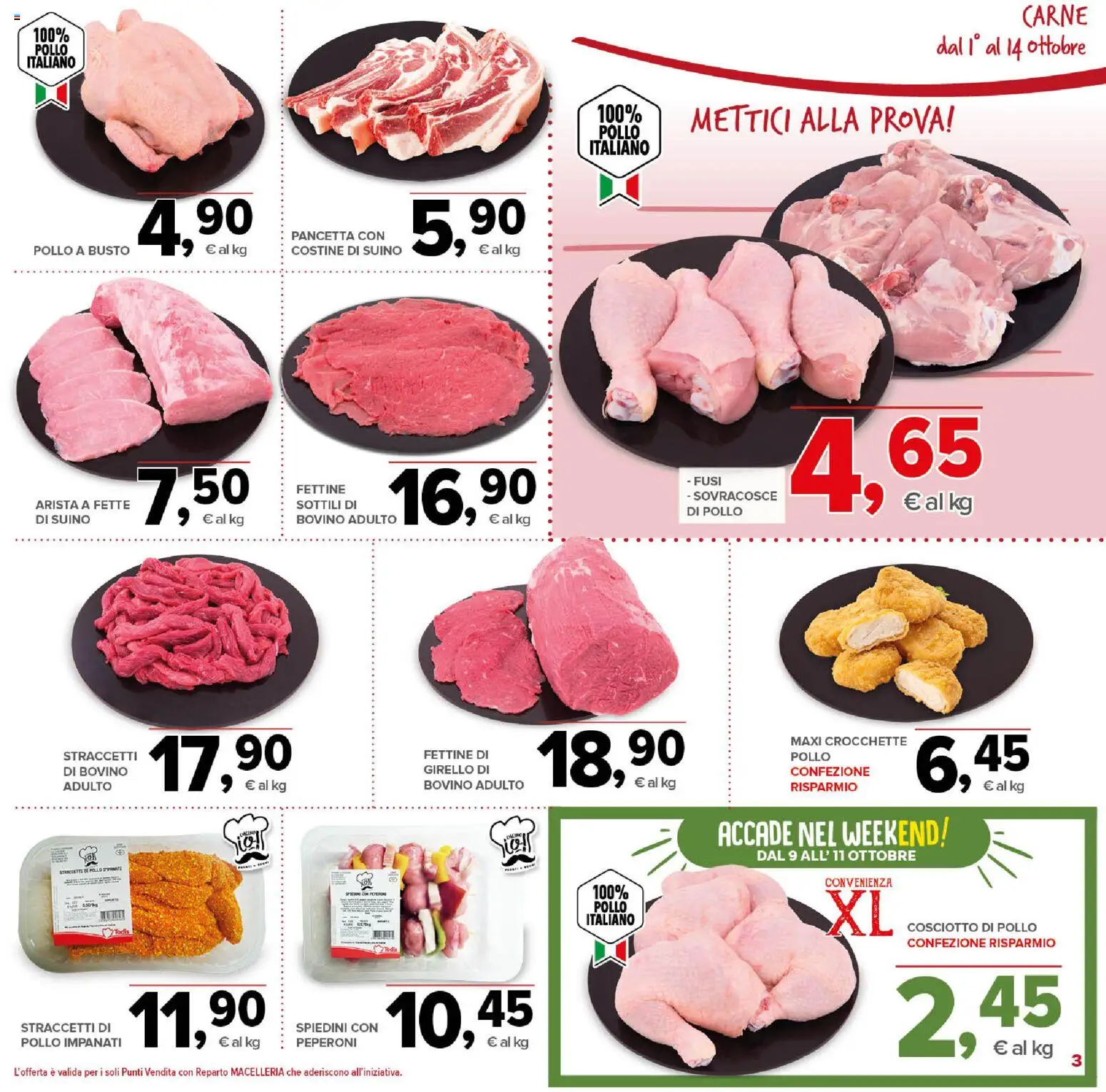 Volantino Todis del 01/10/2026 | Pagina: 3 | Prodotti: Bovino, Pollo, Pancetta, Suino