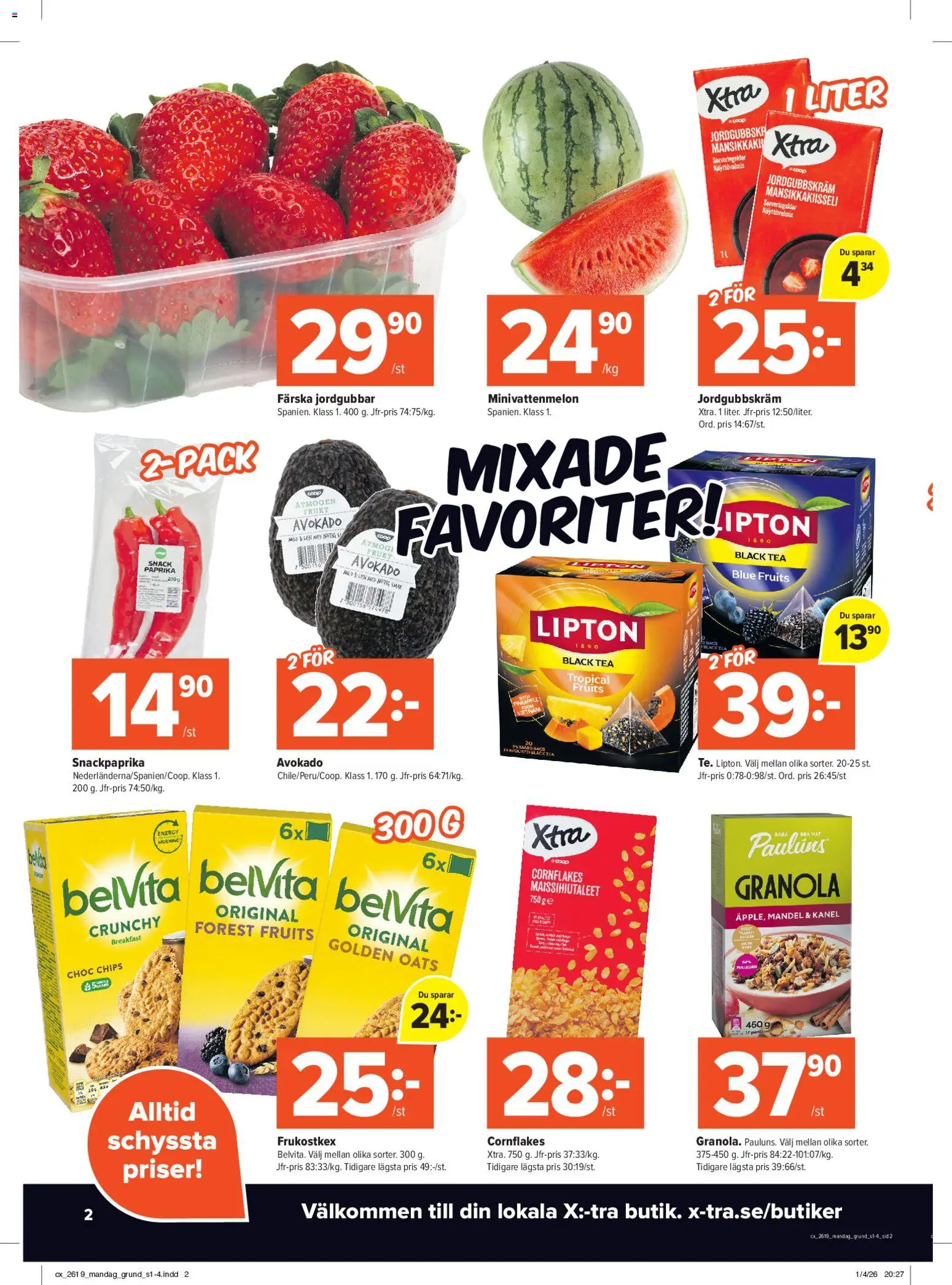 Coop X:-TRA reklamblad aktuell från 04.05.2026 | Sida: 2 | Produkter: Cornflakes, Chips, Granola, Jordgubbar