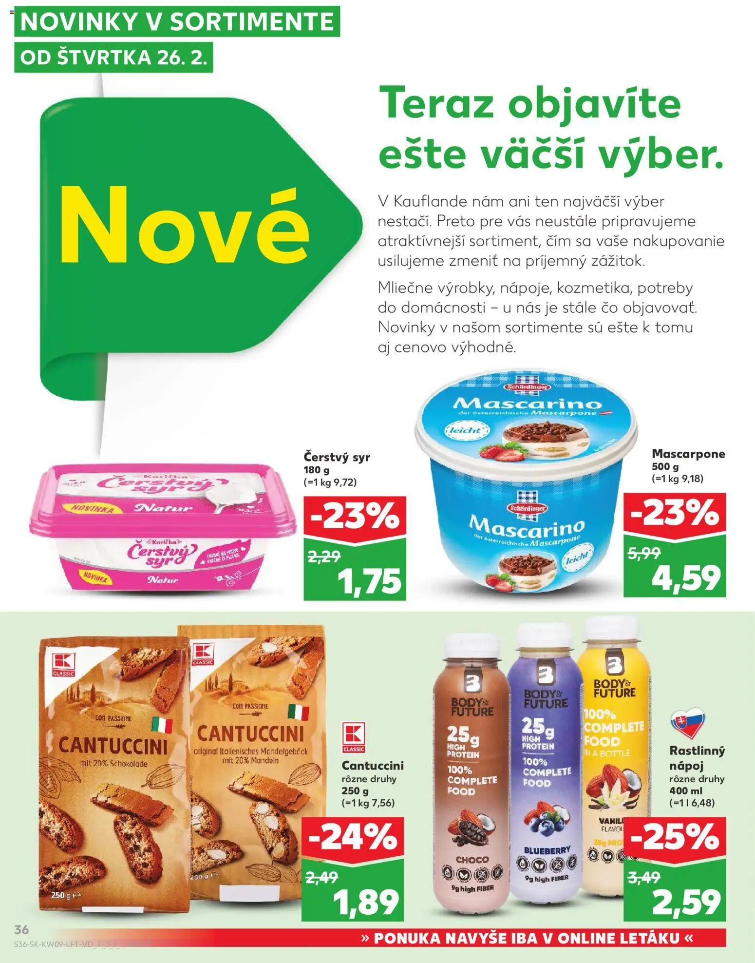 Nové Kaufland akcie – leták je platný od 26.02.2026 | Strana: 36 | Produkty: Syr, Protein, Mascarpone