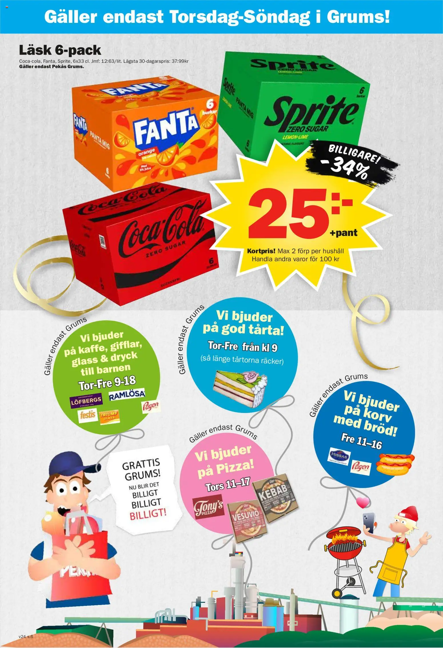 Pekås reklamblad aktuell från 08.06.2026 | Sida: 6 | Produkter: Fanta, Pizza, Juice, Glass