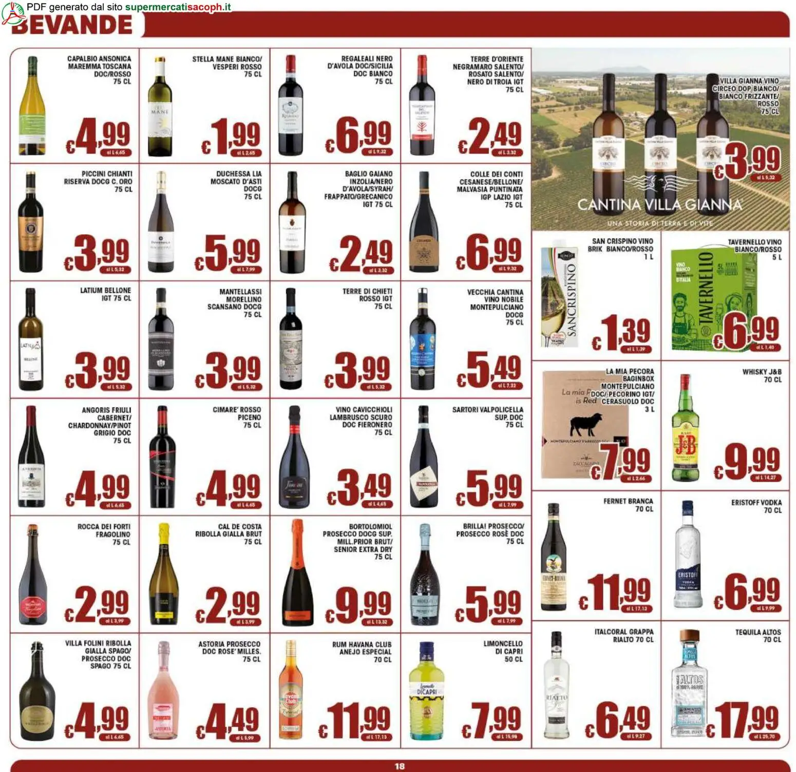 Volantino Sacoph del 12/08/2026 | Pagina: 18 | Prodotti: Fernet, Bevande, Vino, Havana Club
