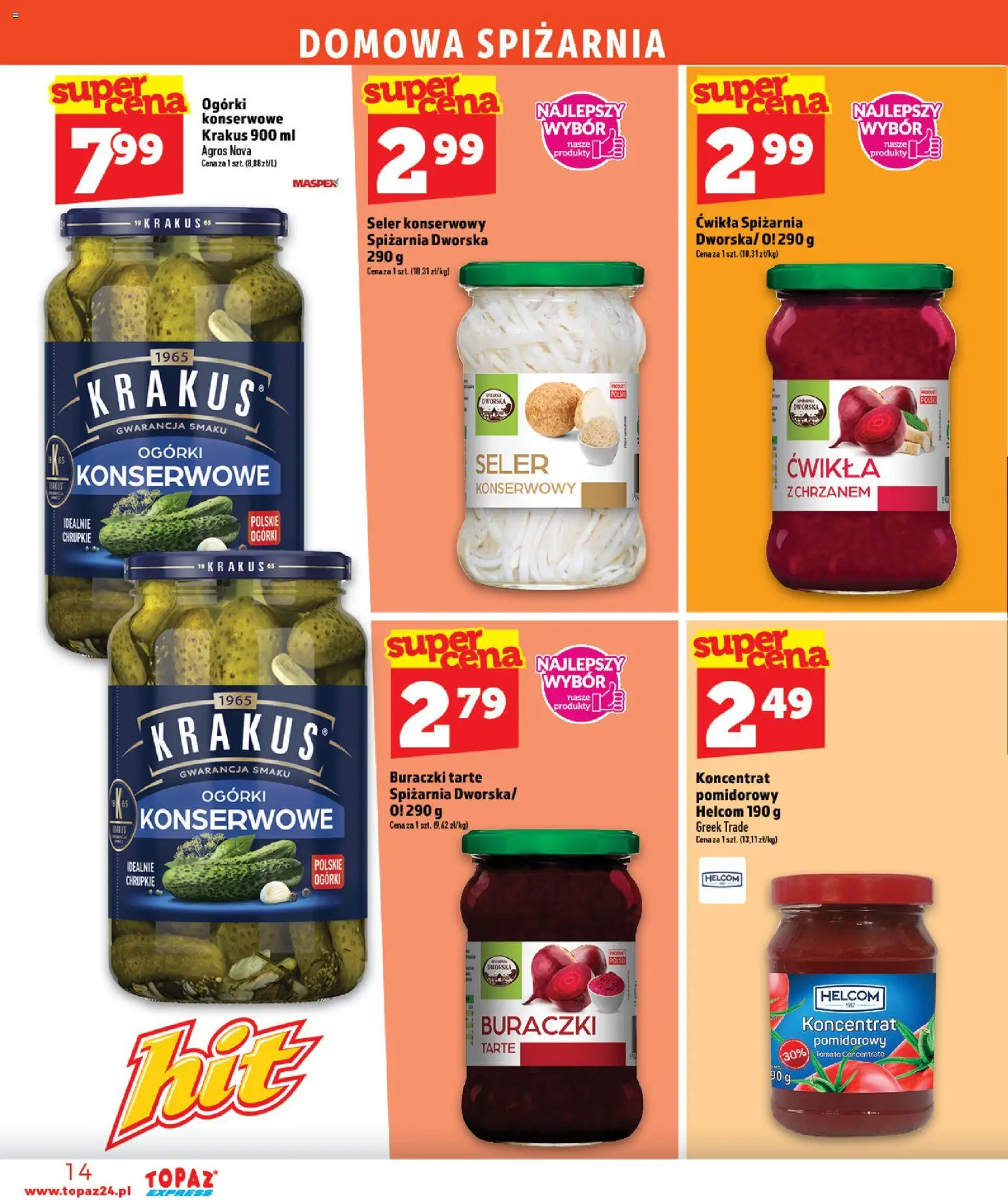 Topaz gazetka - Express od 29.10.2026 | Strona: 14 | Produkty: Seler konserwowy, Ogórki, Ogórki konserwowe