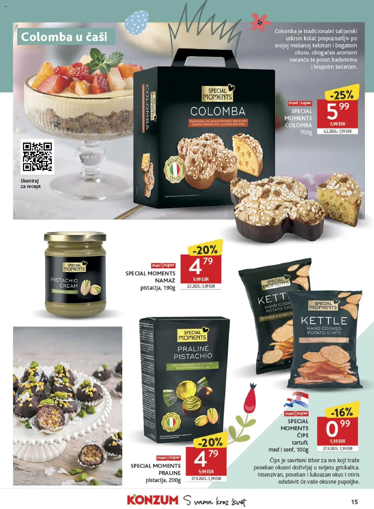 Konzum HR akciós ujság - amely érvényes a következő dátumtól: 11.03.2026 | Oldal: 15 | Termékek: Chips, Praliné