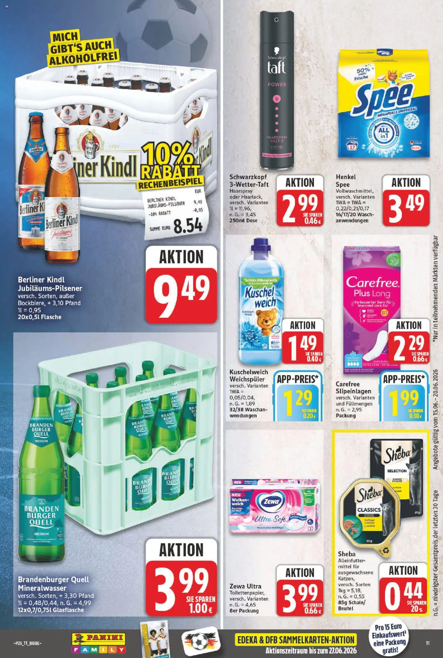 NP Discount Prospekt – gültig ab 15.06.2026 | Seite: 11 | Produkte: Berliner, Mineralwasser, Spee, Weichspüler