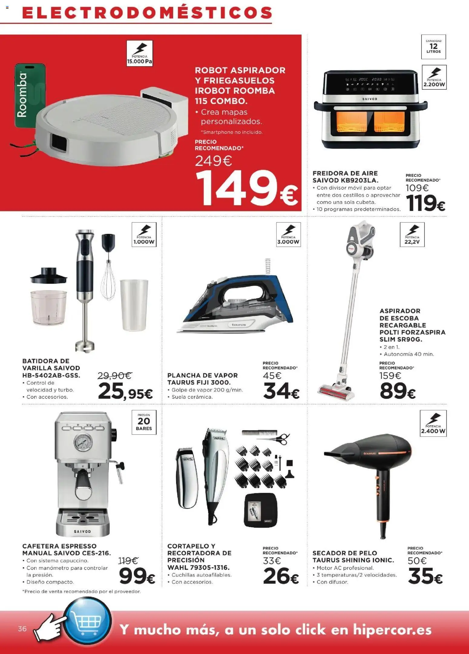 Hipercor catálogo │ válido desde el 13/08/2026 | Página: 36 | Productos: Manómetro, Secador de pelo, Freidora, Freidora de aire