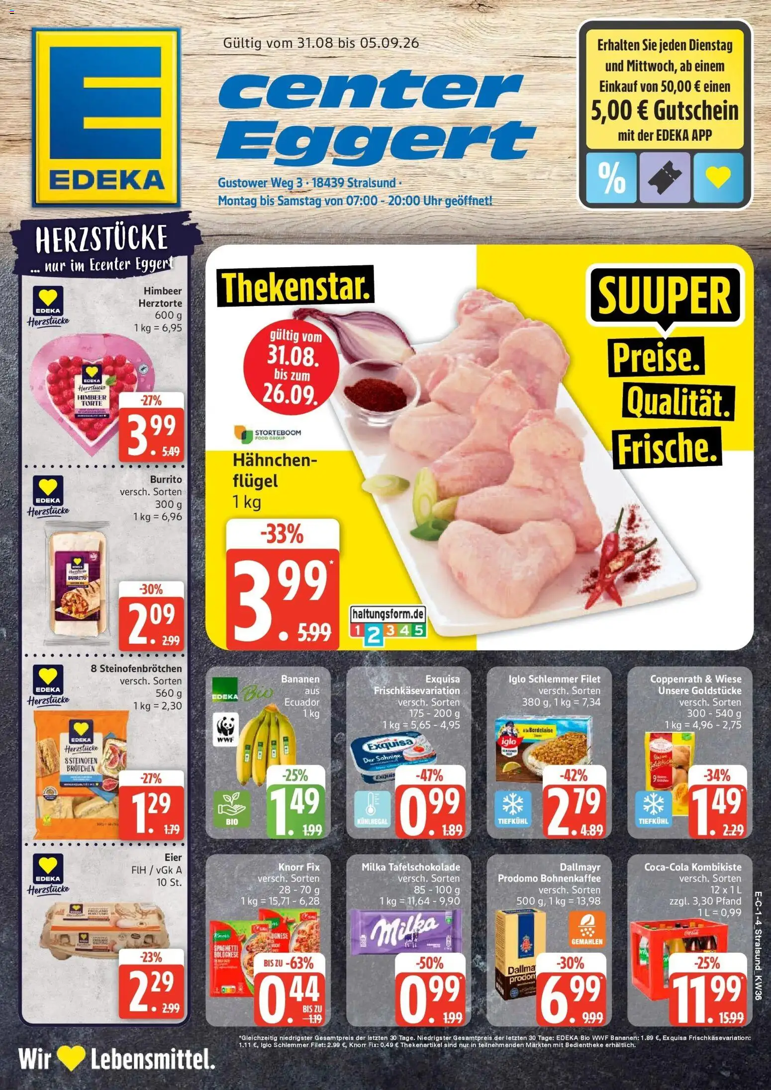 Edeka Prospekt Stralsund (ab 31.08.2026) » Angebote Online | Seite: 1 | Produkte: Knorr fix, Spaghetti, Milka, Exquisa
