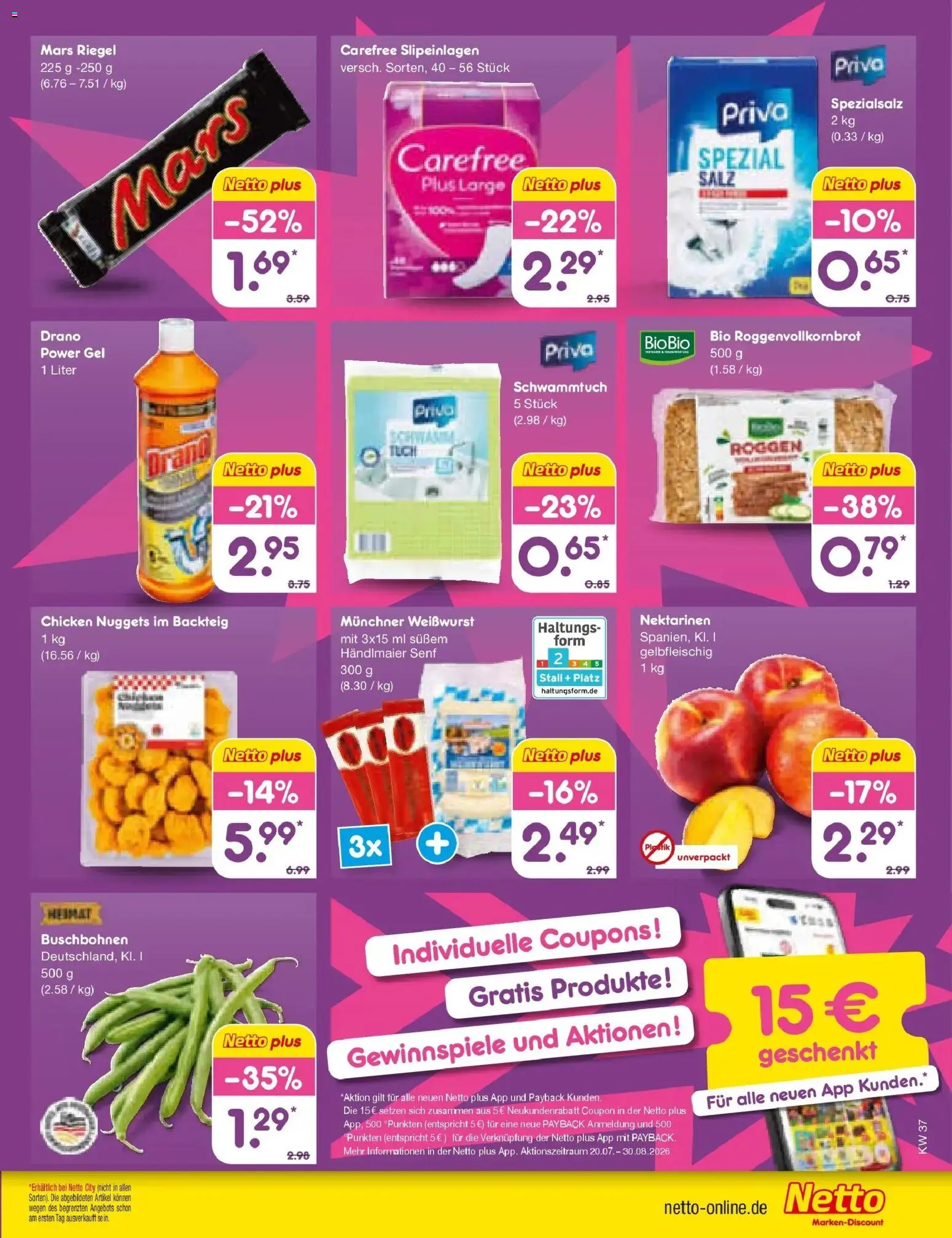 Netto Marken-Discount Prospekt Mauern – gültig ab 07.09.2026 | Seite: 74 | Produkte: Nektarinen, Weißwurst, Mars, Salz