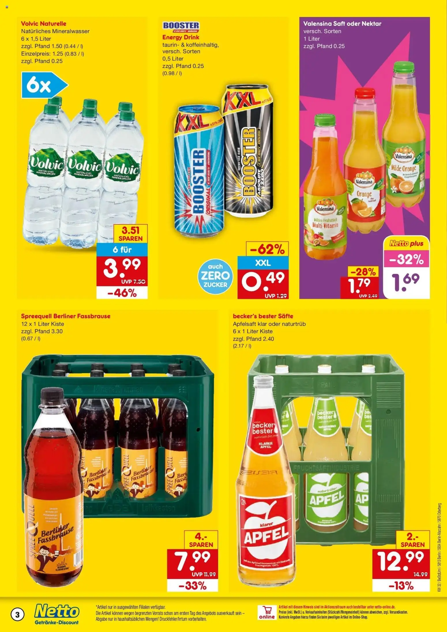 Netto Marken-Discount Prospekt Berlin – gültig ab 03.08.2026 | Seite: 3 | Produkte: Mineralwasser, Zucker, Saft, Fassbrause