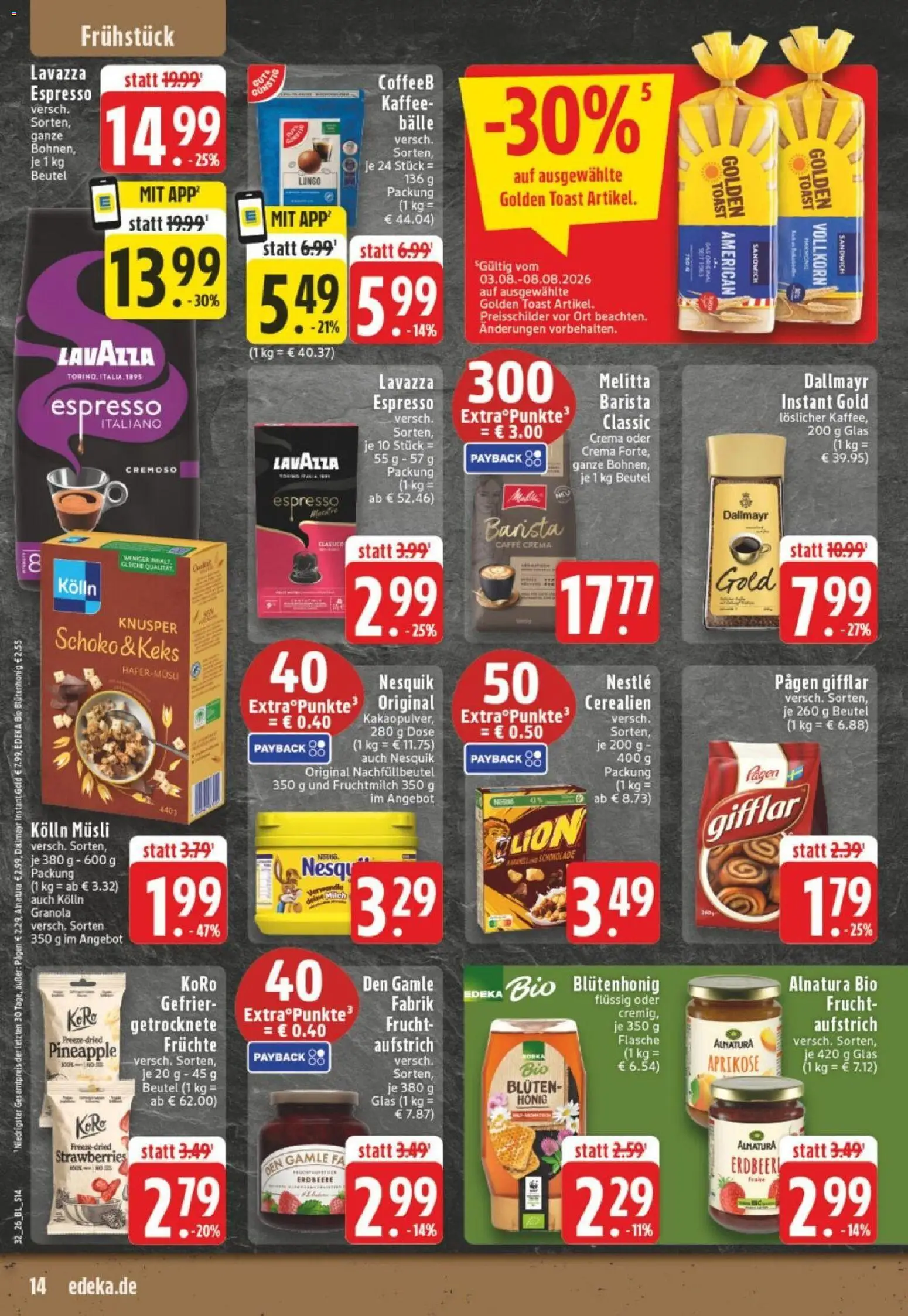 Edeka Prospekt Dortmund – gültig ab 03.08.2026 | Seite: 14 | Produkte: Lavazza, Kolln musli, Kaffee, Schokolade
