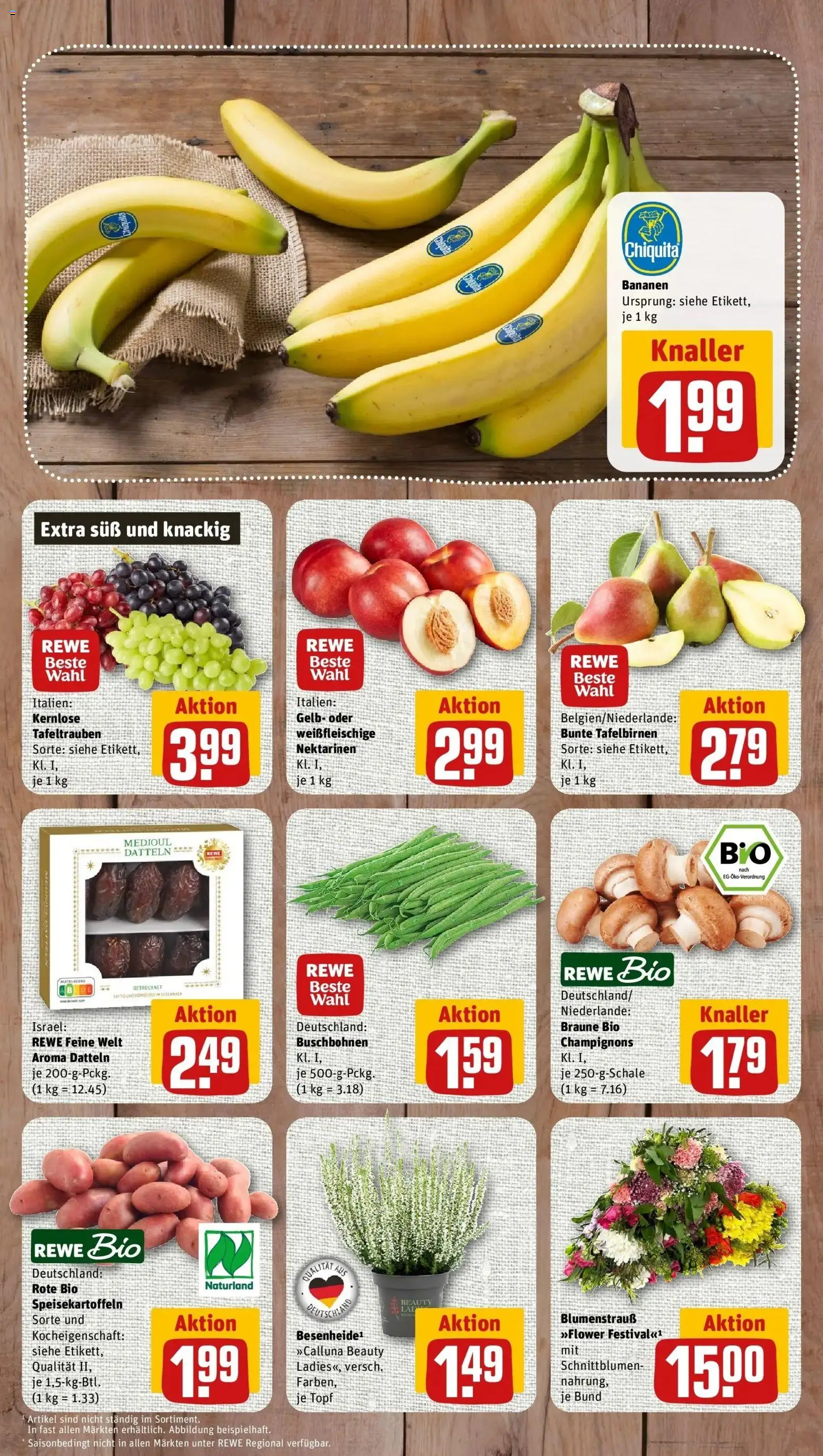 REWE Prospekt ab 31.08.2026 zum Blättern » Angebote | Seite: 3 | Produkte: Nektarinen, Bananen, Champignons