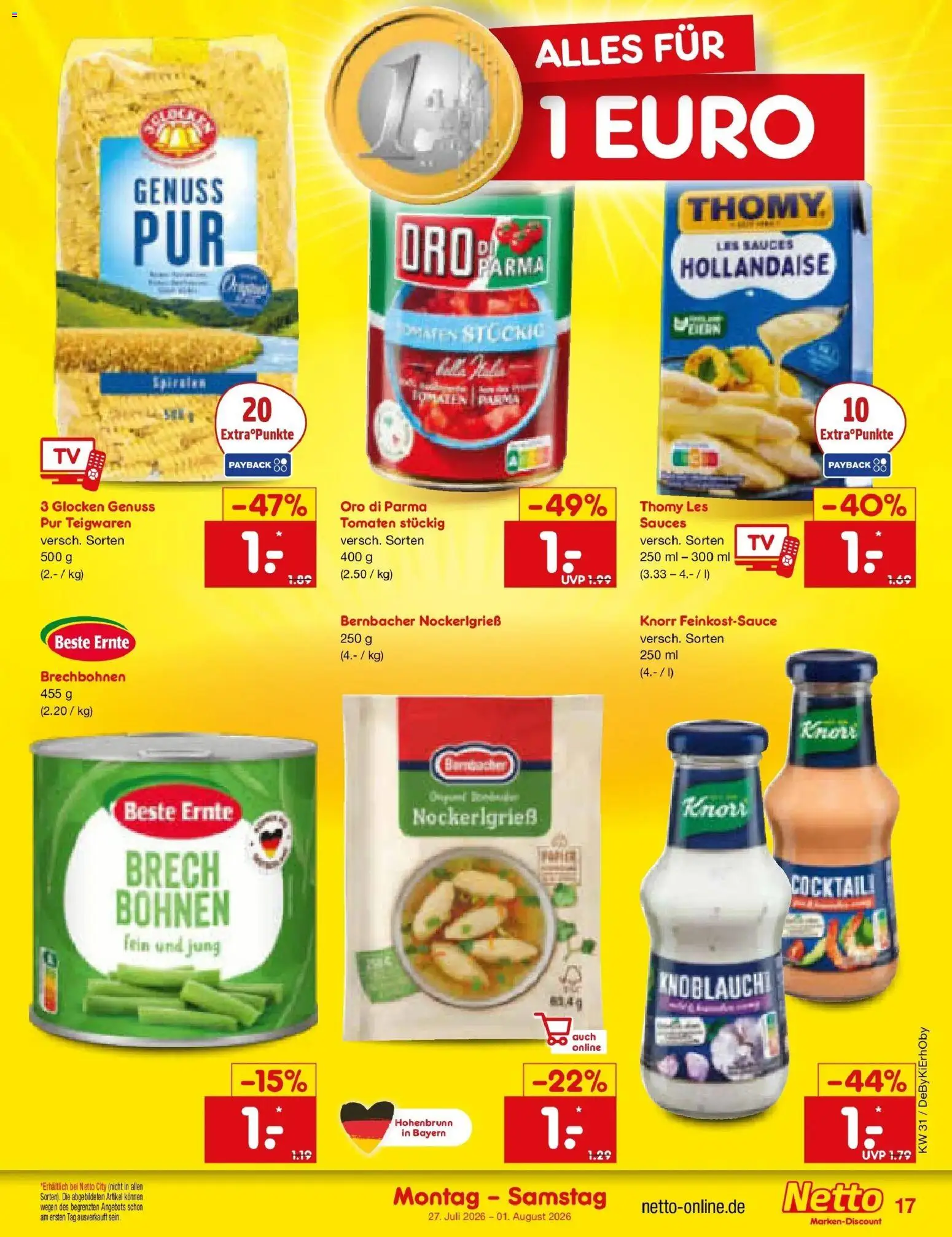 Netto Marken-Discount Prospekt Nürnberg – gültig ab 27.07.2026 | Seite: 27 | Produkte: Tomaten, Knorr, Oro di parma, TV
