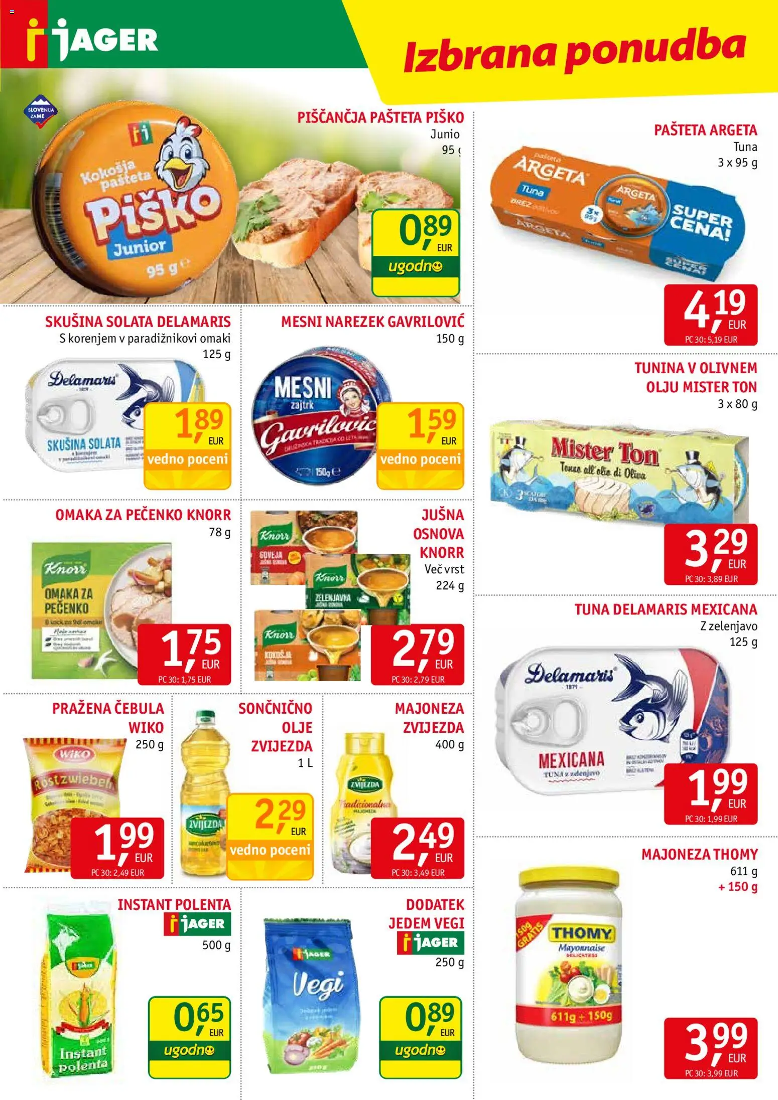 Novi Jager katalog ponudbe – veljaven od 22.07.2026 | Stran: 9 | Izdelki: Tuna, Narezek, Cebula, Omaka