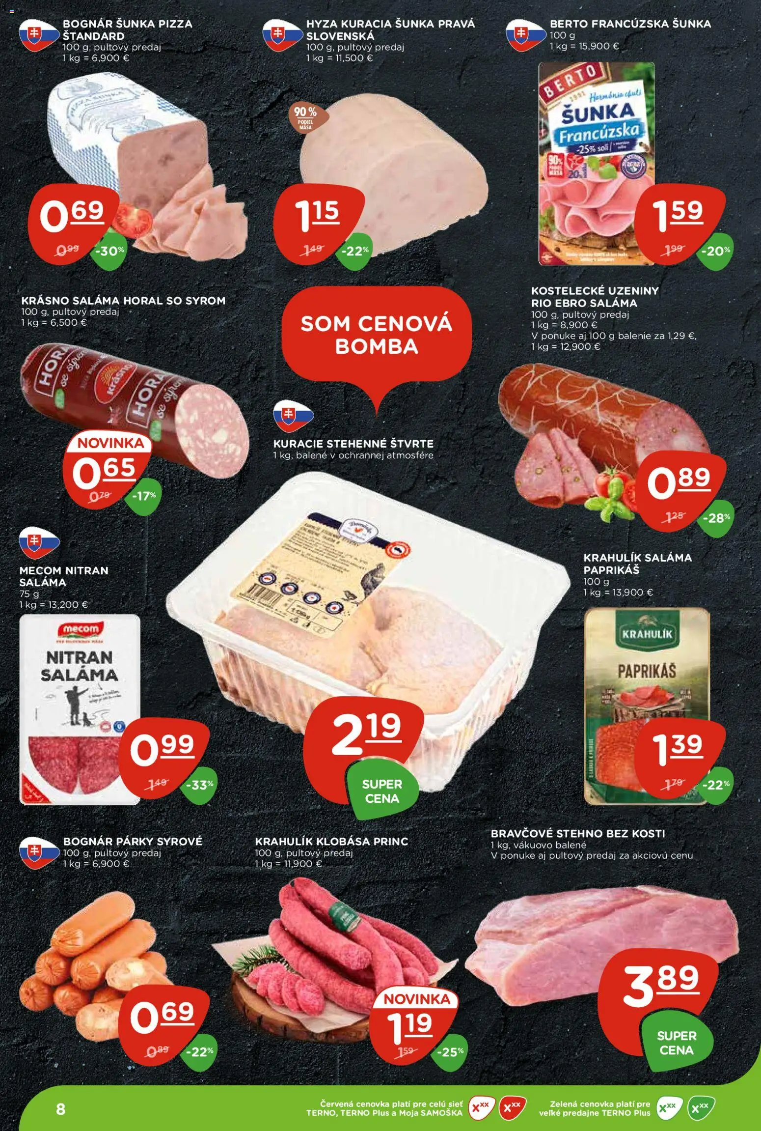 Nové Terno akcie – leták je platný od 28.05.2026 | Strana: 8 | Produkty: Saláma, Šunka, Klobása, Párky
