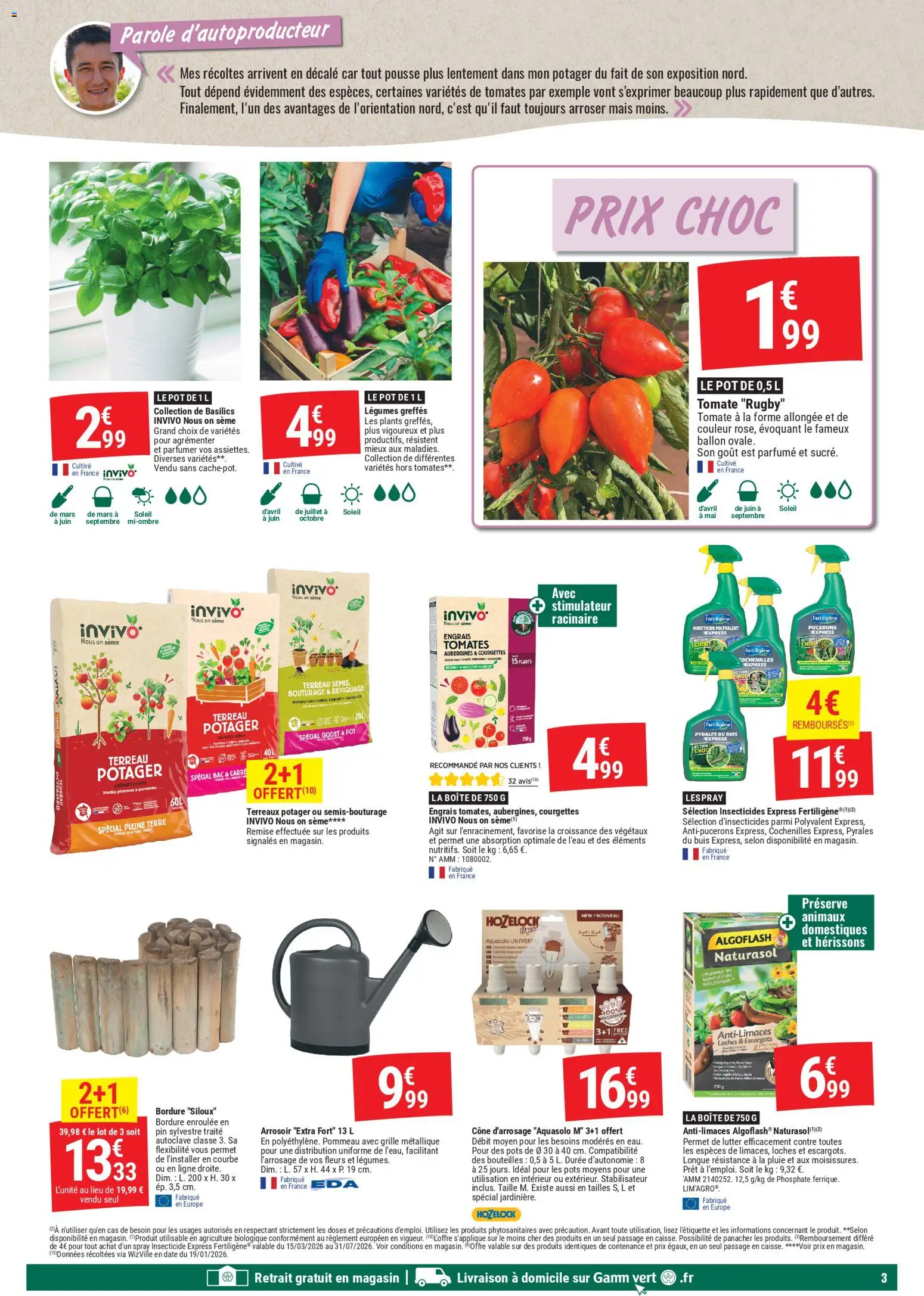 {H1} | Page: 3 | Produits: Mais, Terreau, Arrosoir, Tomates