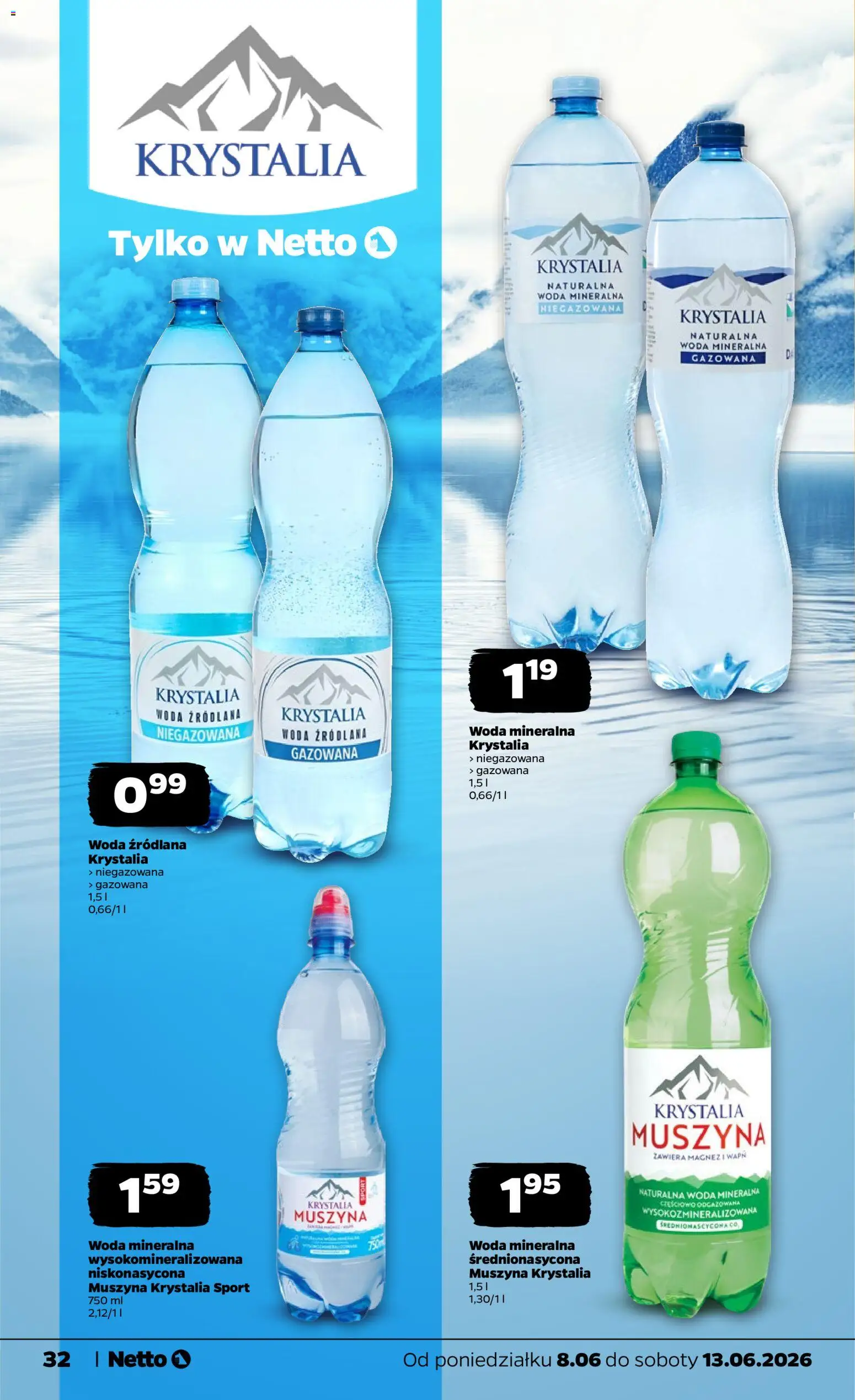 Netto gazetka od poniedziałku spożywcza od 08.06.2026 | Strona: 32 | Produkty: Woda źródlana, Woda