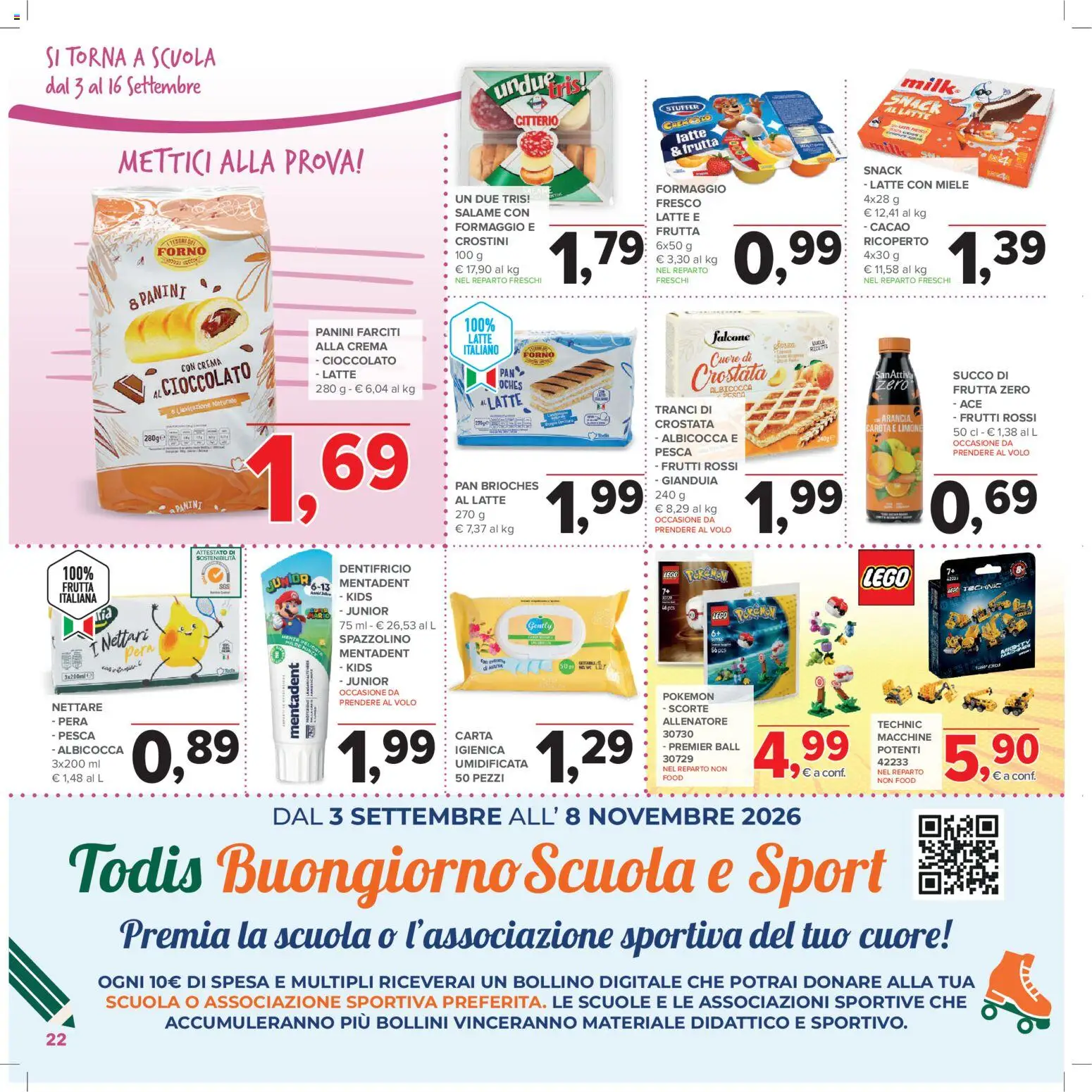 Volantino Todis del 03/09/2026 | Pagina: 22 | Prodotti: Succo, Dentifricio, Pera, LEGO