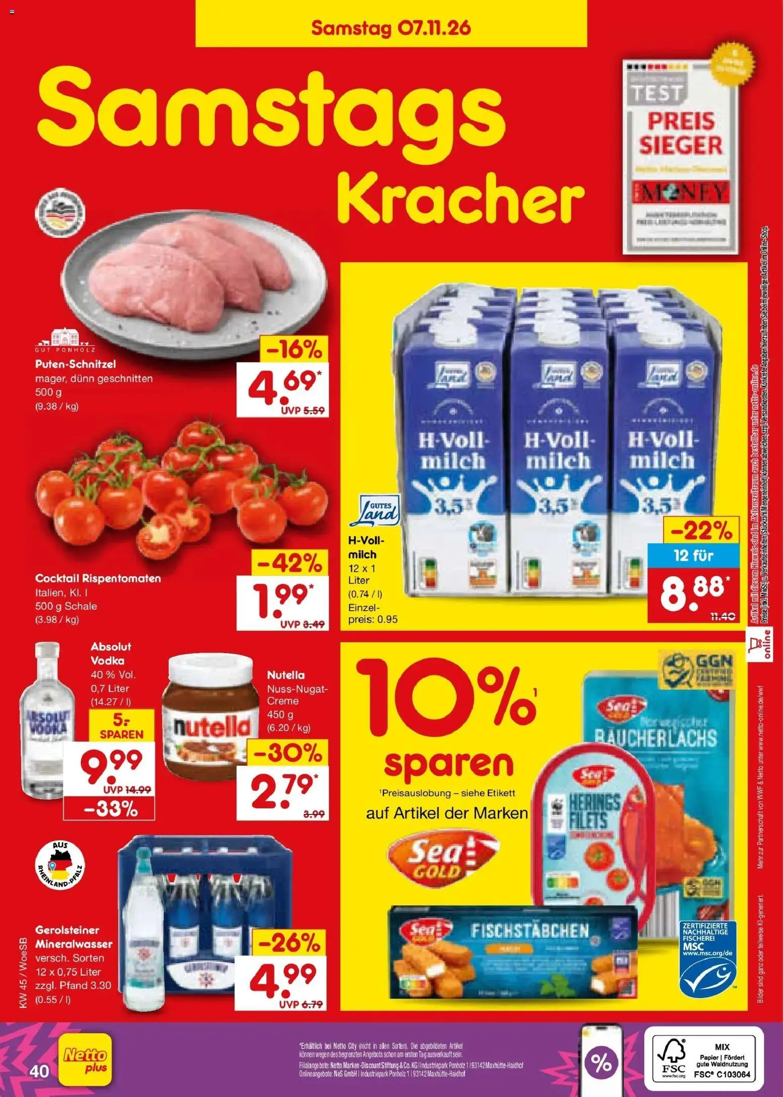 Netto Marken-Discount Prospekt Leonberg – gültig ab 02.11.2026 | Seite: 60 | Produkte: Fischstabchen, Putenschnitzel, Vodka, Gerolsteiner