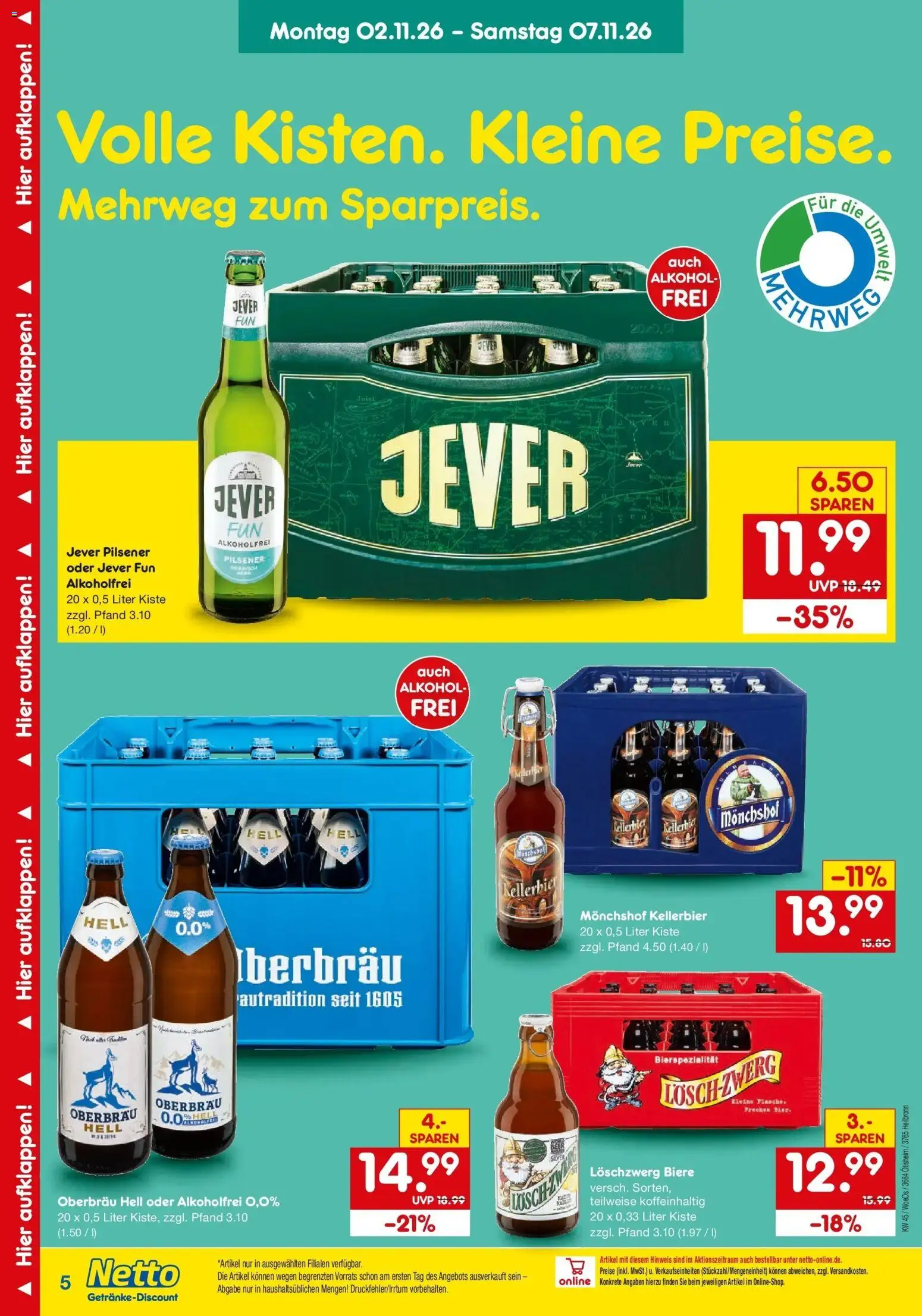 Netto Marken-Discount Prospekt Heilbronn – gültig ab 02.11.2026 | Seite: 5 | Produkte: Monchshof, Alkohol, Jever