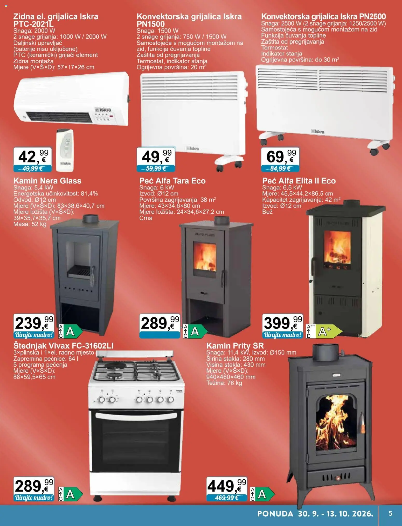 KTC katalog | vrijedi od 30.09.2026 | Stranica: 5 | Proizvodi: Baterije, Termostat, Kamin, Štednjak