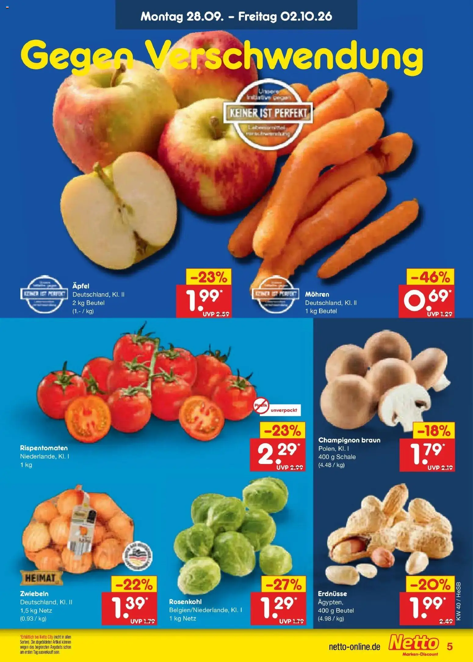 Netto Marken-Discount Prospekt Kröpelin – gültig ab 28.09.2026 | Seite: 5 | Produkte: Erdnüsse, Äpfel, Mohren, Zwiebeln