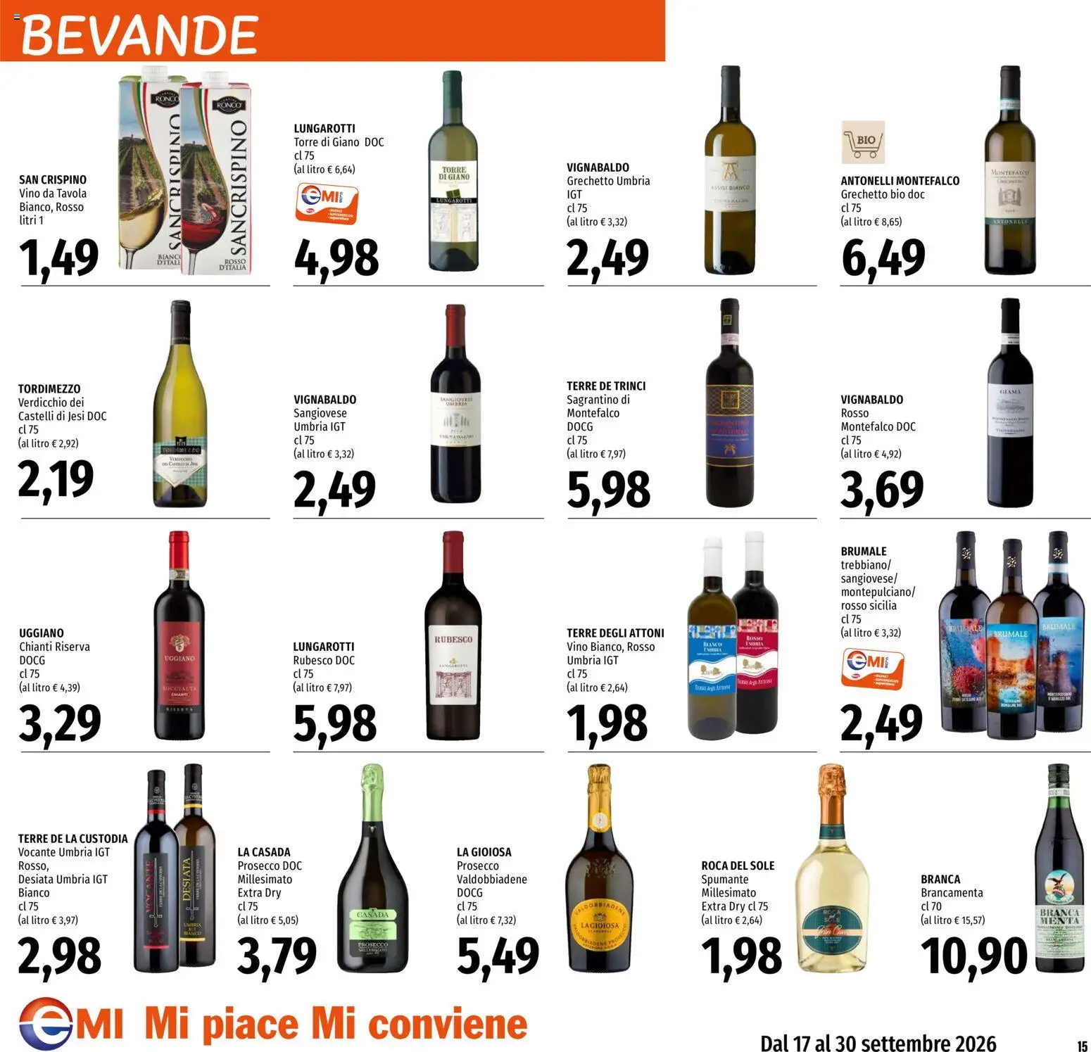 Volantino EMI del 17/09/2026 | Pagina: 15 | Prodotti: Prosecco, Bevande, Vino, Spumante