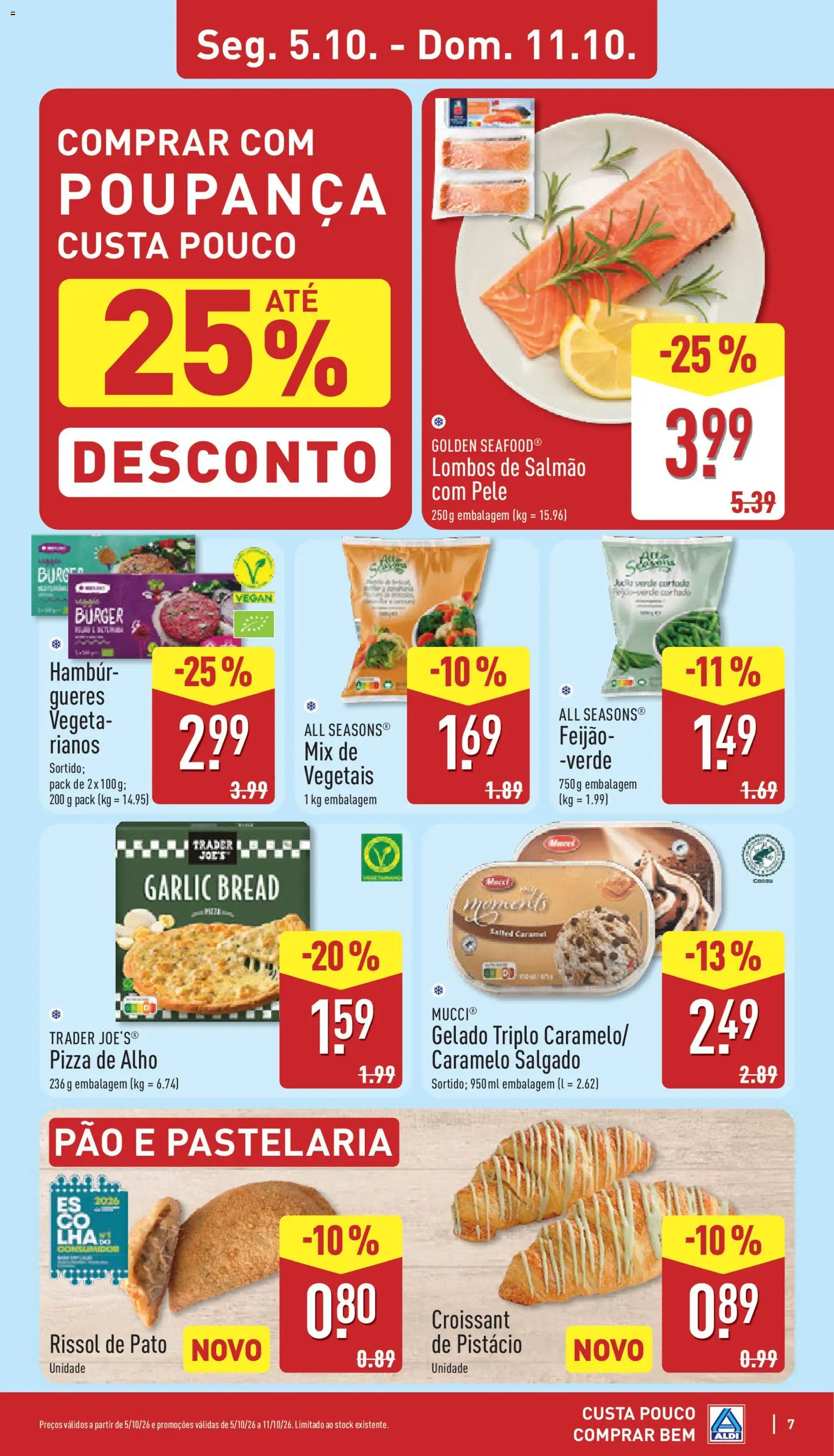 Aldi folheto │ válido de 05/10/2026 | Página: 7 | Produtos: Croissant, Gelado, Alho, Pão e pastelaria