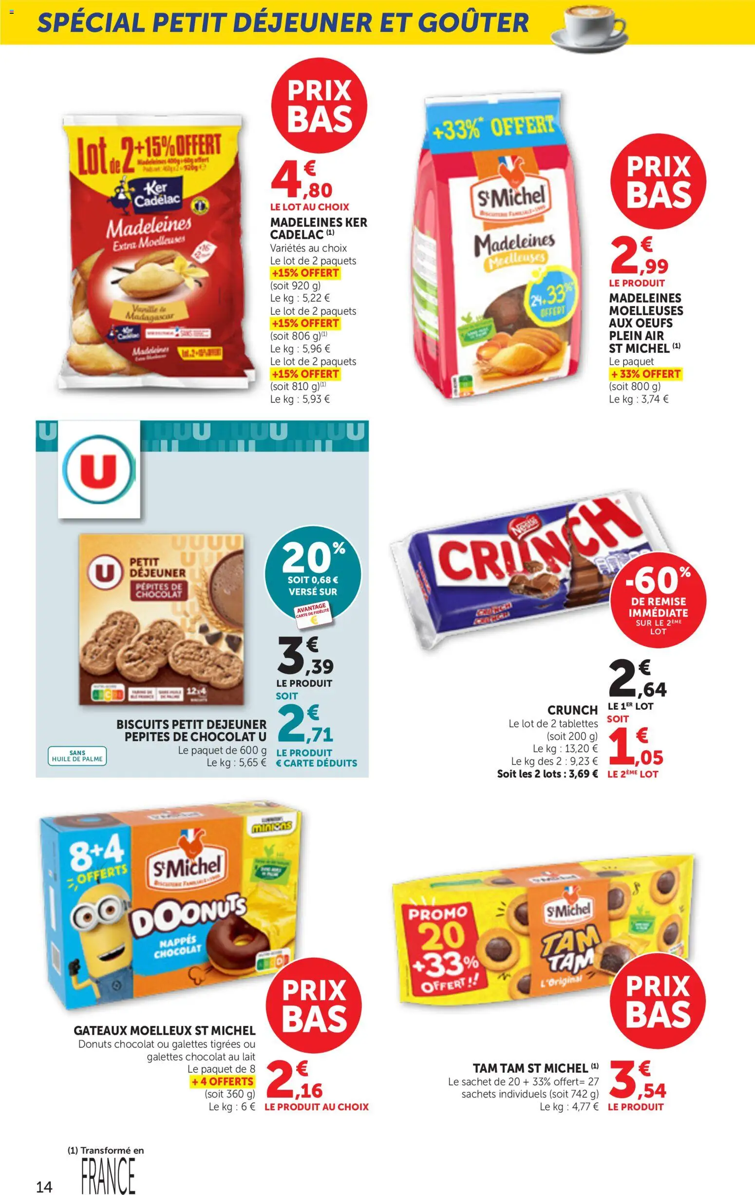 {H1} | Page: 14 | Produits: Pépites de chocolat, Madeleines, Lait, Biscuits