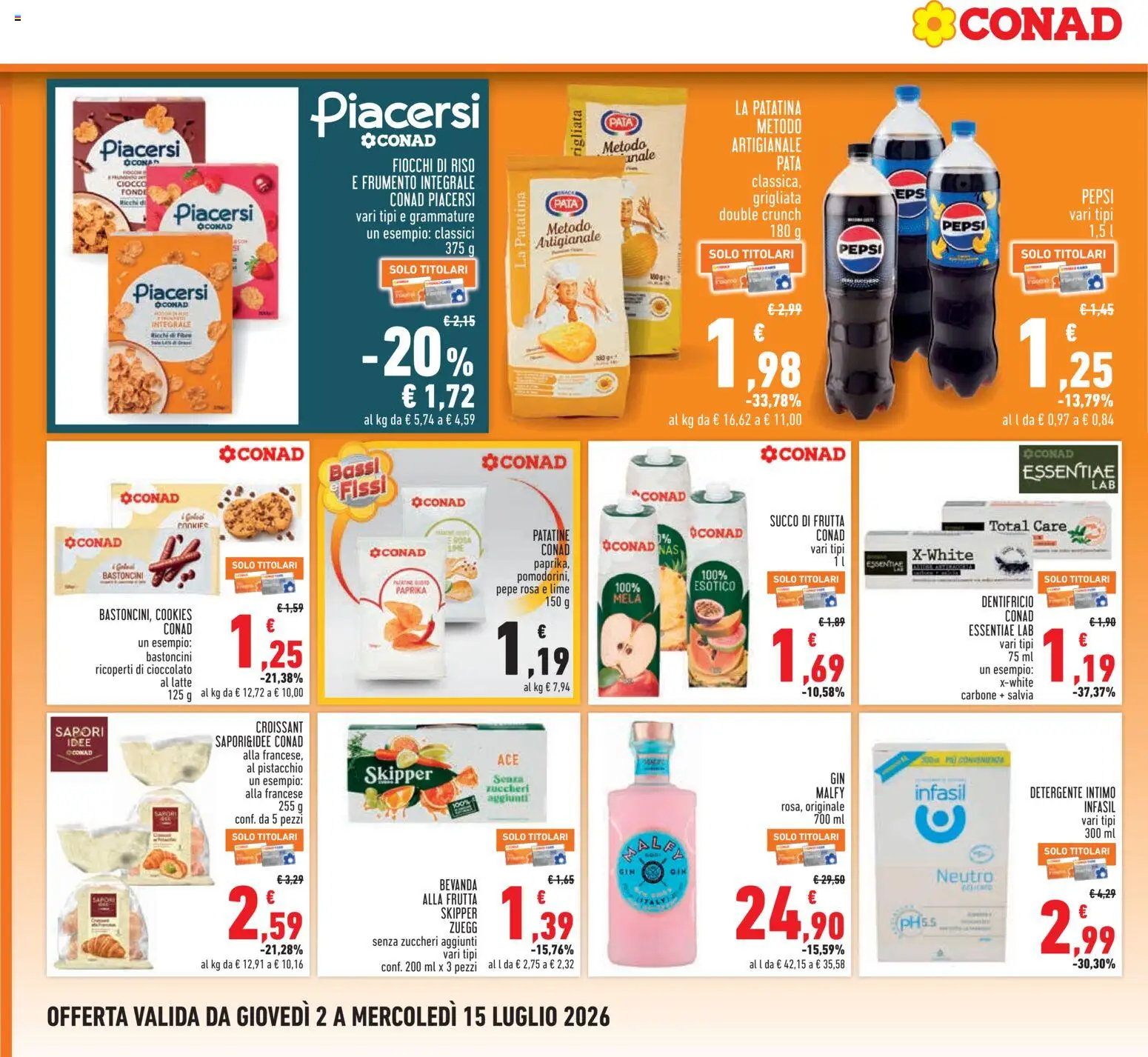 Volantino Conad del 02/07/2026 | Pagina: 14 | Prodotti: Succo, Gin, Lime, Succo di frutta